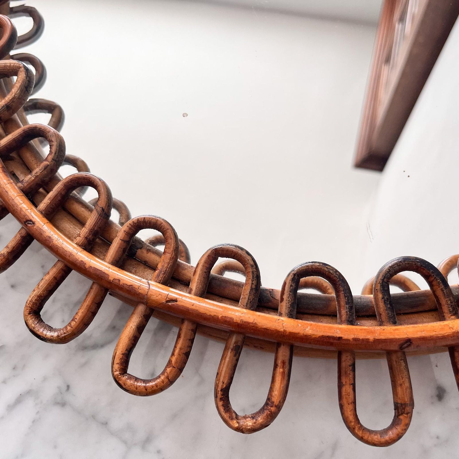 Mid Century Italian Franco Albini Bamboo Wall Mirror photo vinterior