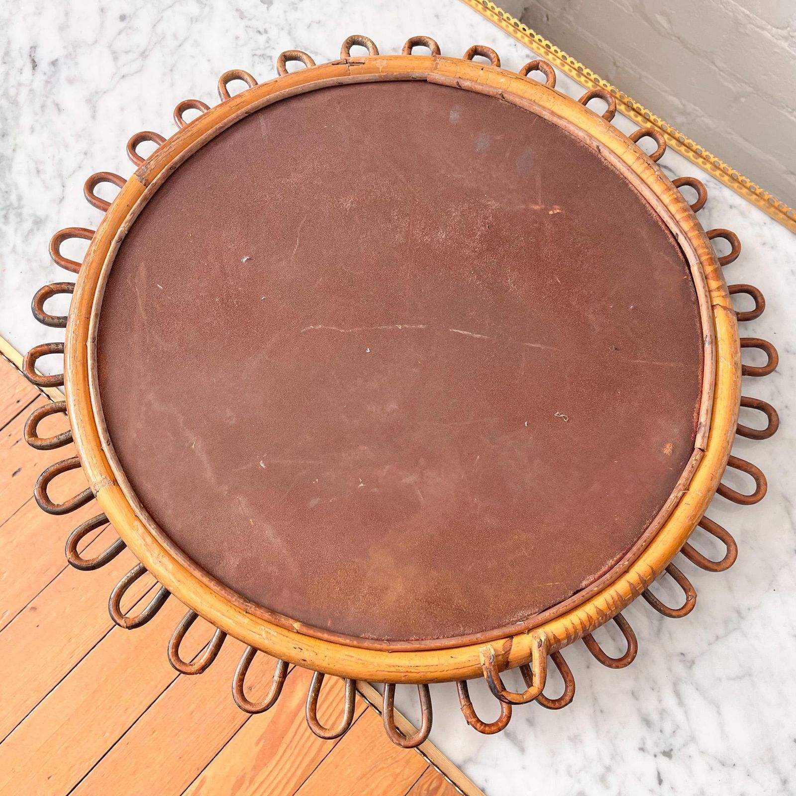 Mid Century Italian Franco Albini Bamboo Wall Mirror photo vintage