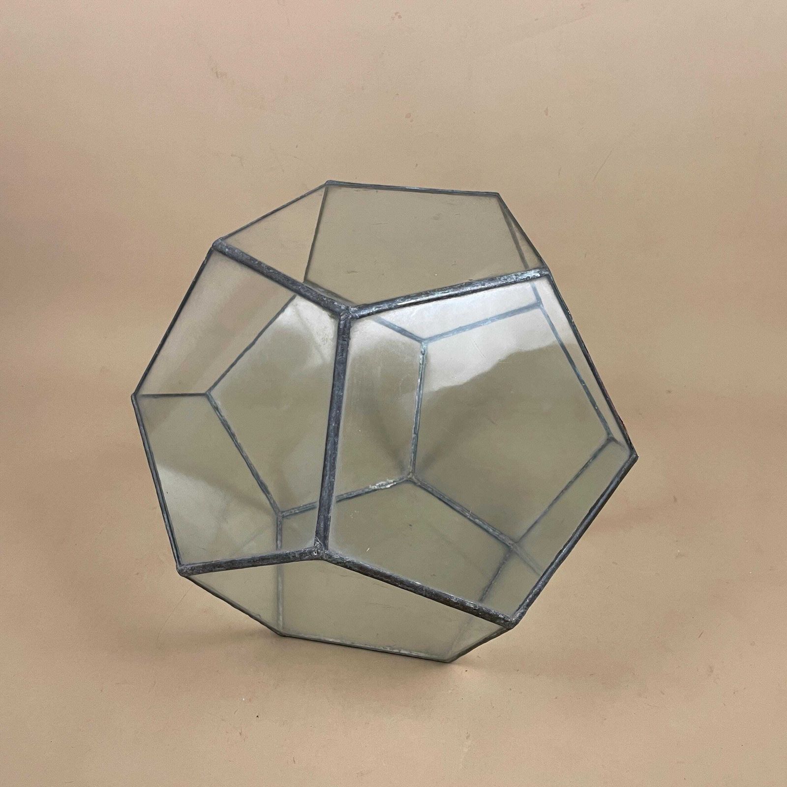 Large Geometric Glass Terrarium Open Sides Metal Frame Indoor Planter Display Box Vintage Cactus House Lantern photo 95.0