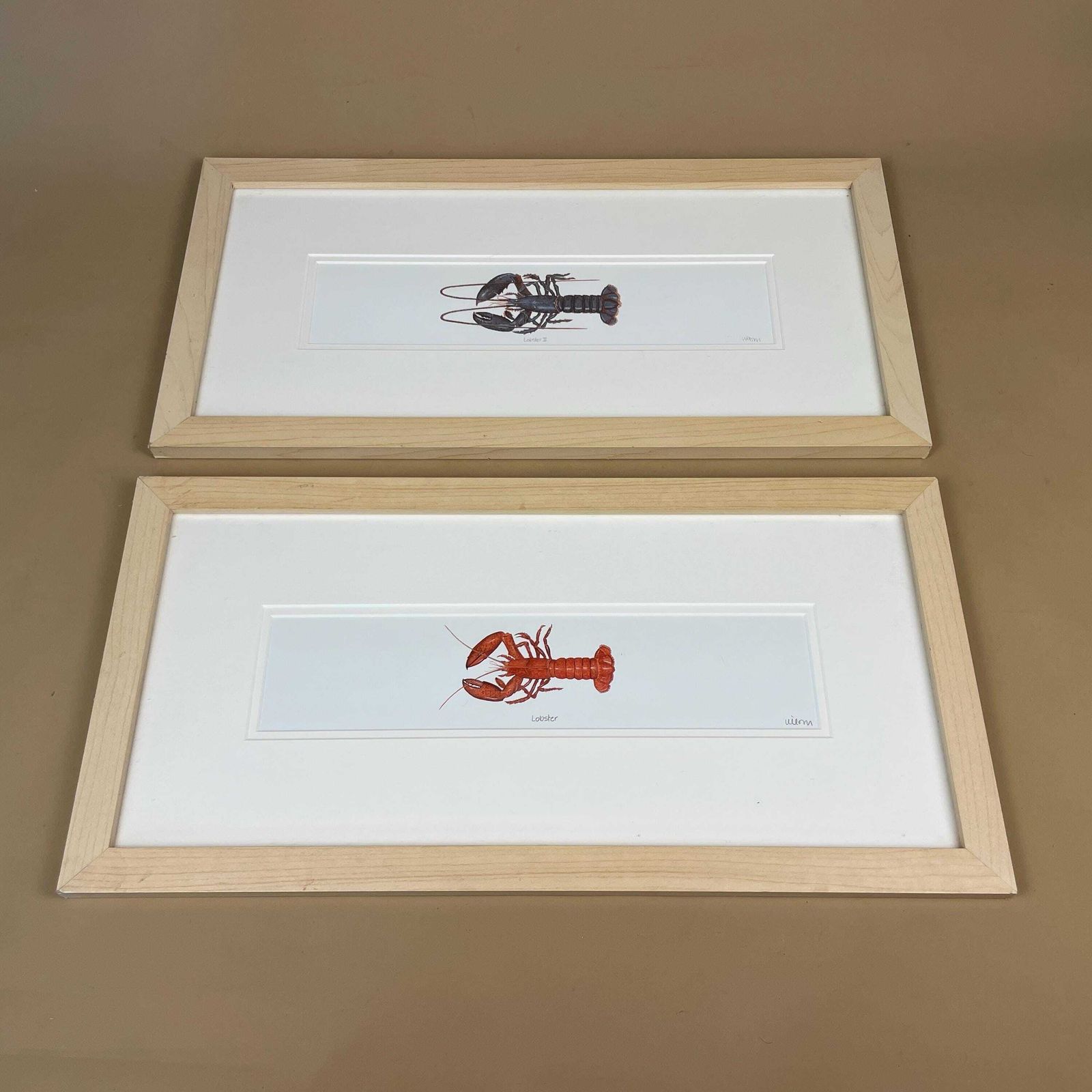 Vintage Lobster Prints Pair Framed Picture Coastal Kitchen Wall Art Nautical Seafood Crustacean Illustration Set Of 2 Wooden Frame
