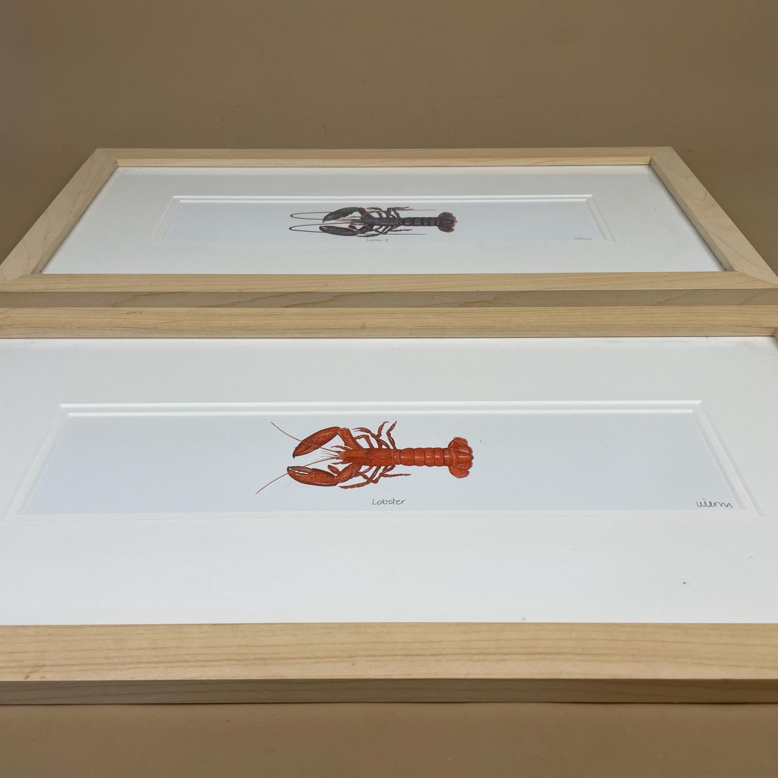 Vintage Lobster Prints Pair Framed Picture Coastal Kitchen Wall Art Nautical Seafood Crustacean Illustration Set Of 2 Wooden Frame photo buy
