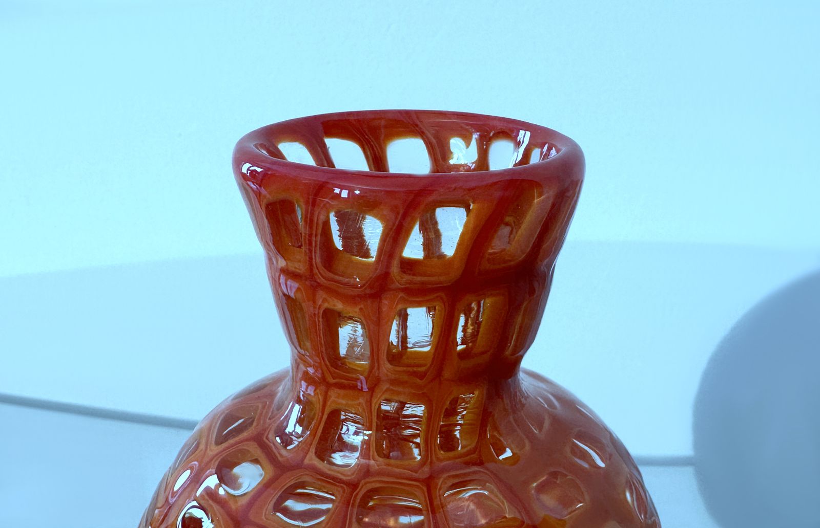 Venini / Vase By Tobia Scarpa Mod. Occhi / Red . Orange / Murano Glass '98 photo Home Decor