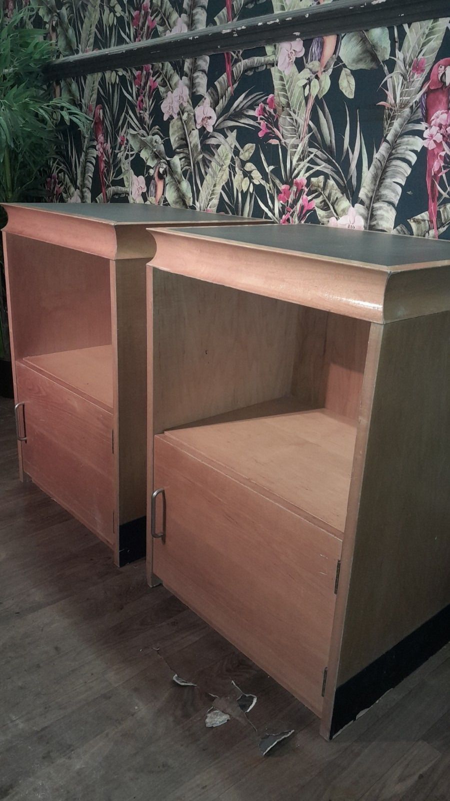 Furniture Pair Of Large Mid Century Modern Bedside Cabinets Each With 1 Door photo