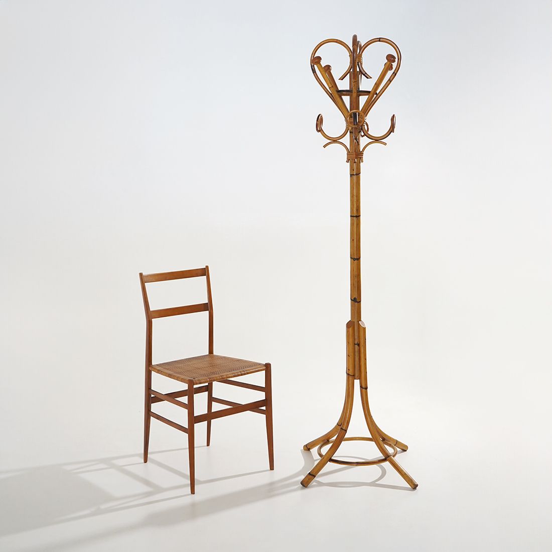 photo for sale Floor Coat Stand In Rattan And Woven Wicker, 1960s.