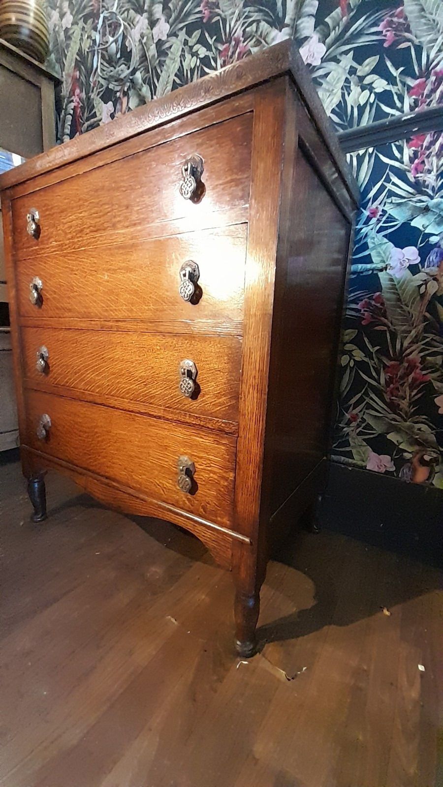 High Quality Antique Solid Oak Chest 4 Drawers With Original Handles