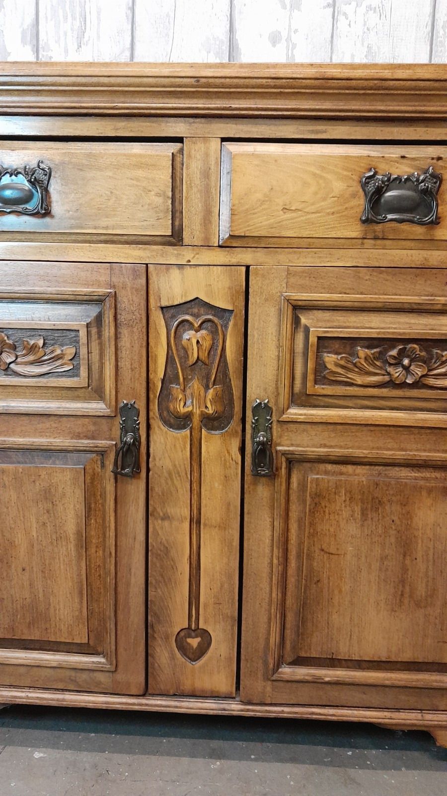 Antique Rustic Carved Wood 2 Drawer Over 2 Door Sideboard photo Furniture