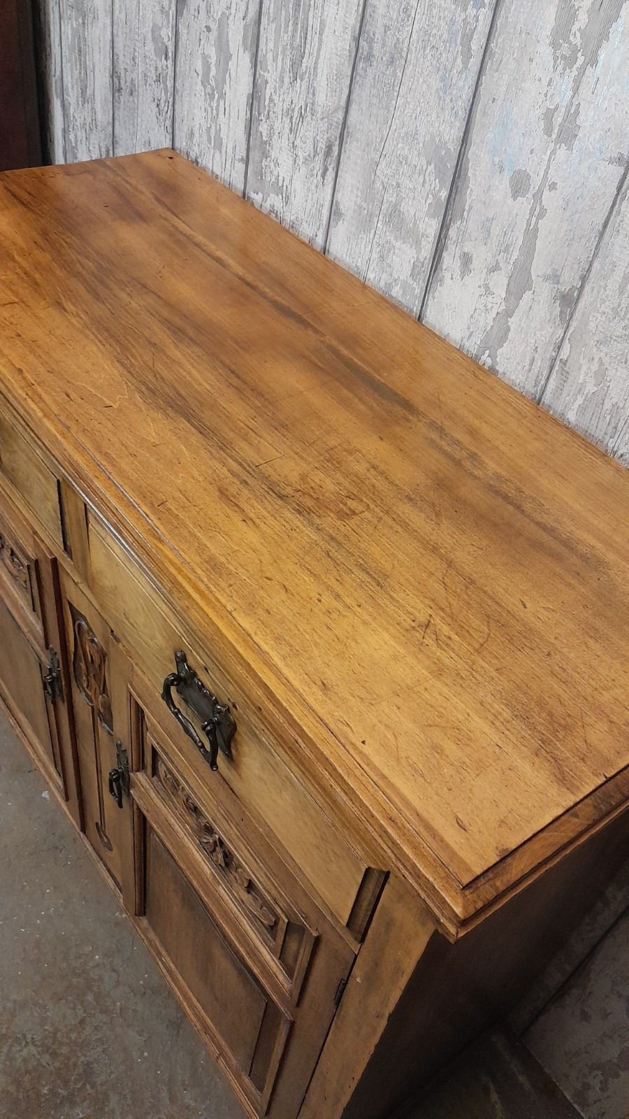 Antique Rustic Carved Wood 2 Drawer Over 2 Door Sideboard photo buy