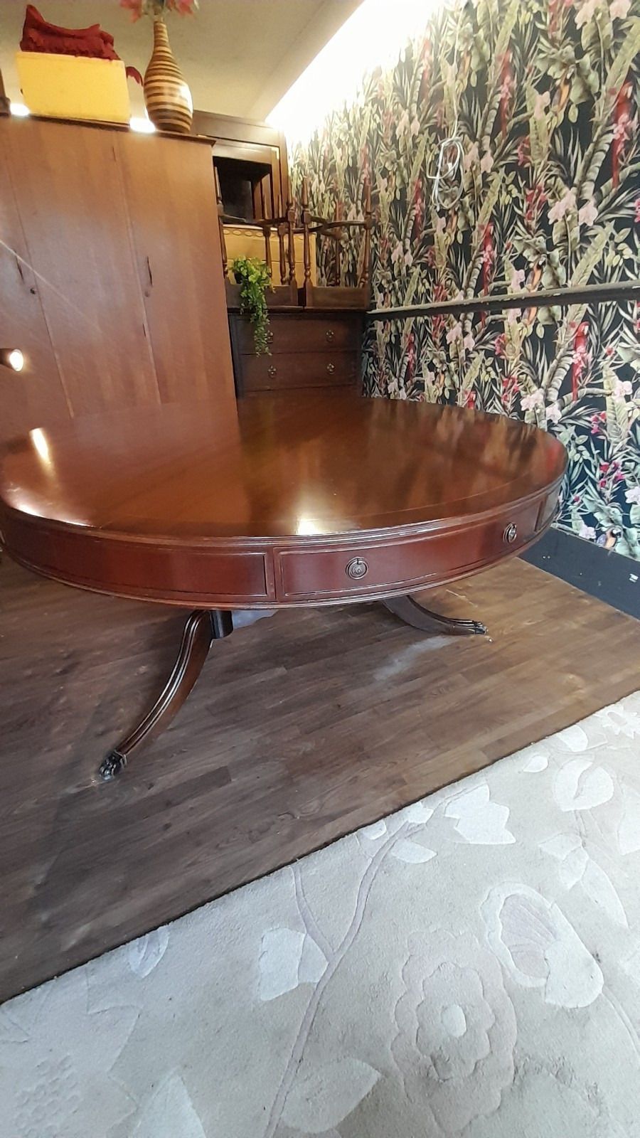 photo furniture Antique Stunning Large Circular Manogany Dining Table With Drawers And 4 Matching Chairs