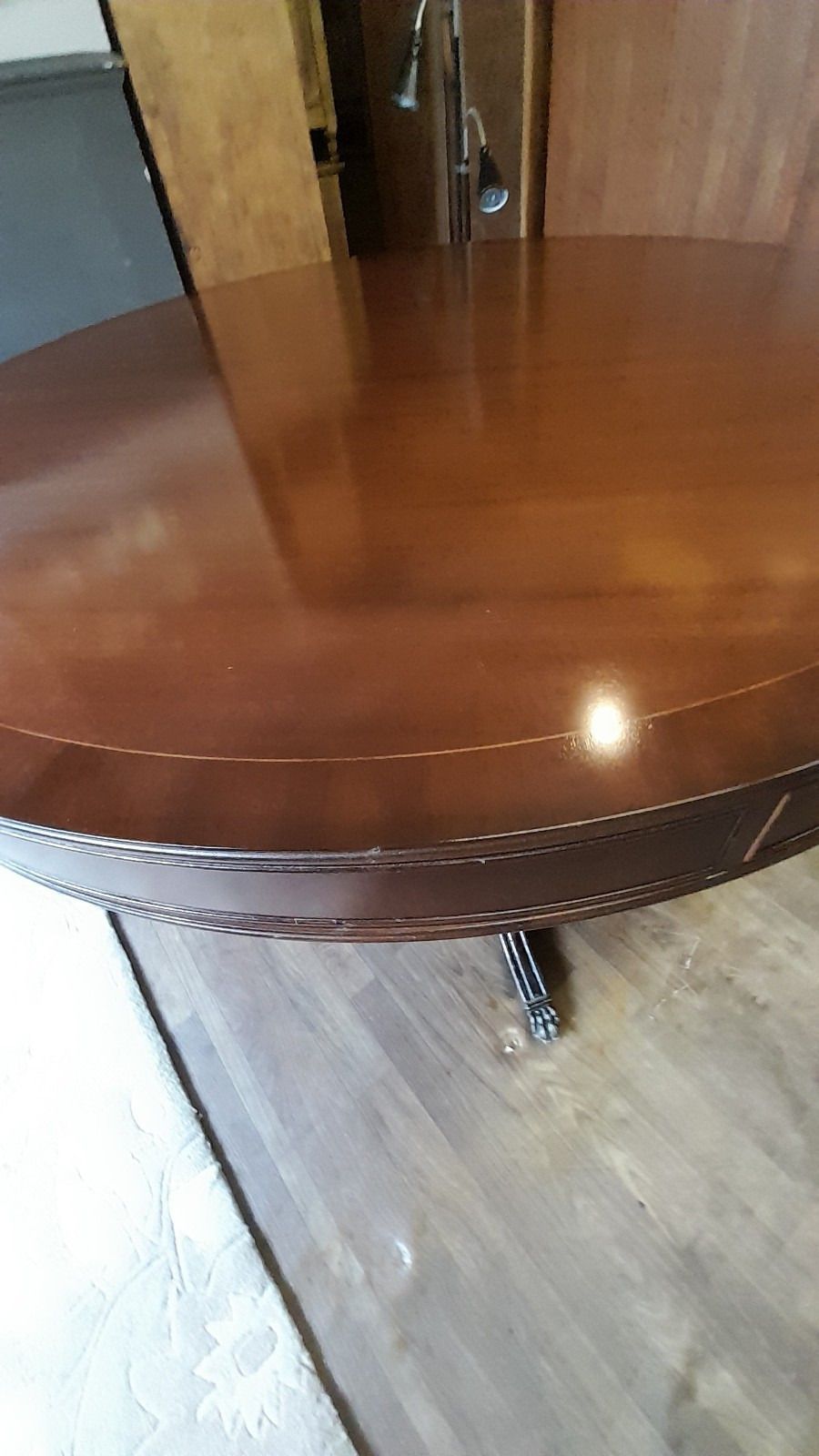 Furniture Antique Stunning Large Circular Manogany Dining Table With Drawers And 4 Matching Chairs photo