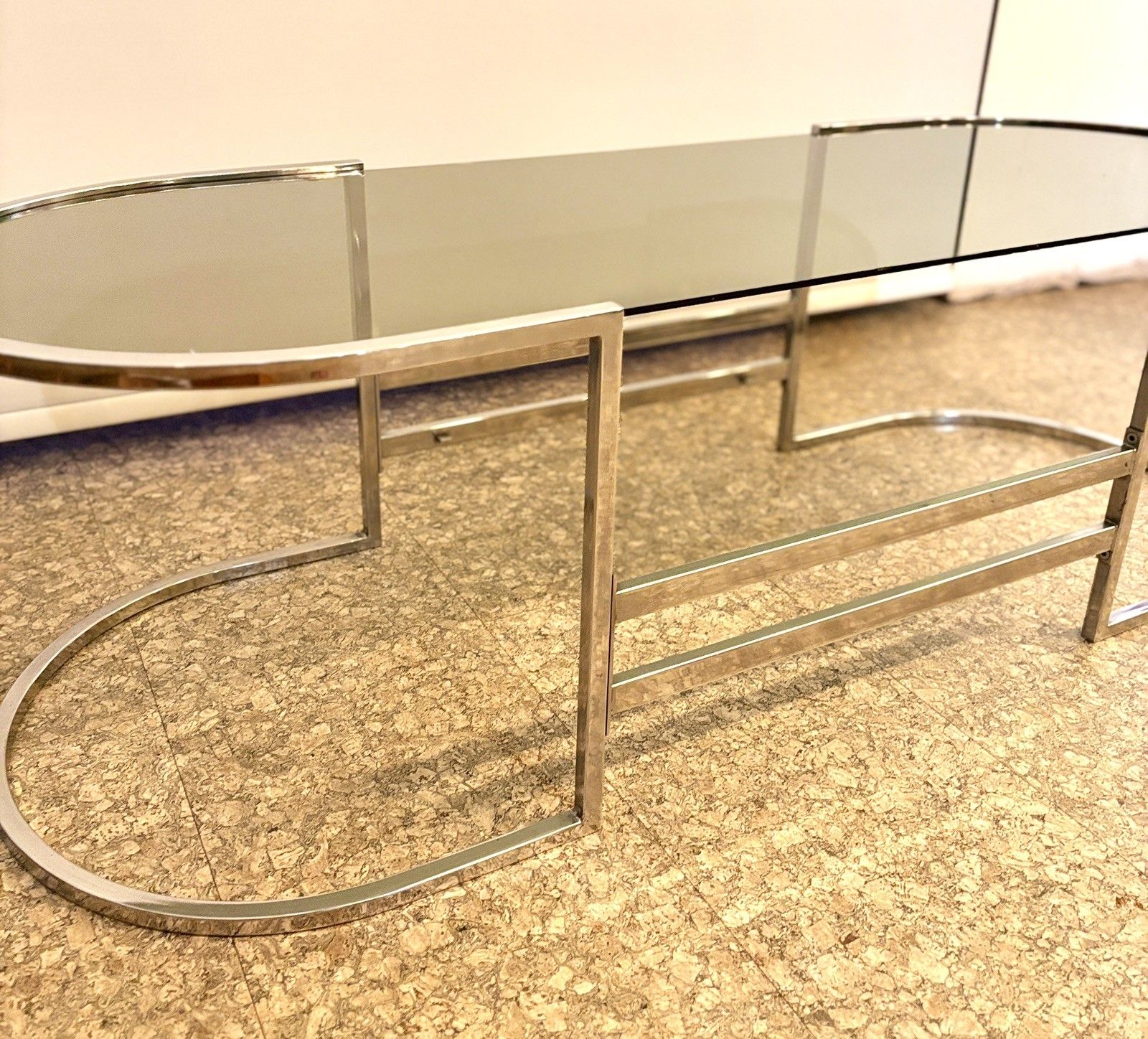 Vintage Mid Century Italian Smoked Glass And Chrome Coffee Table  Retro photo Furniture