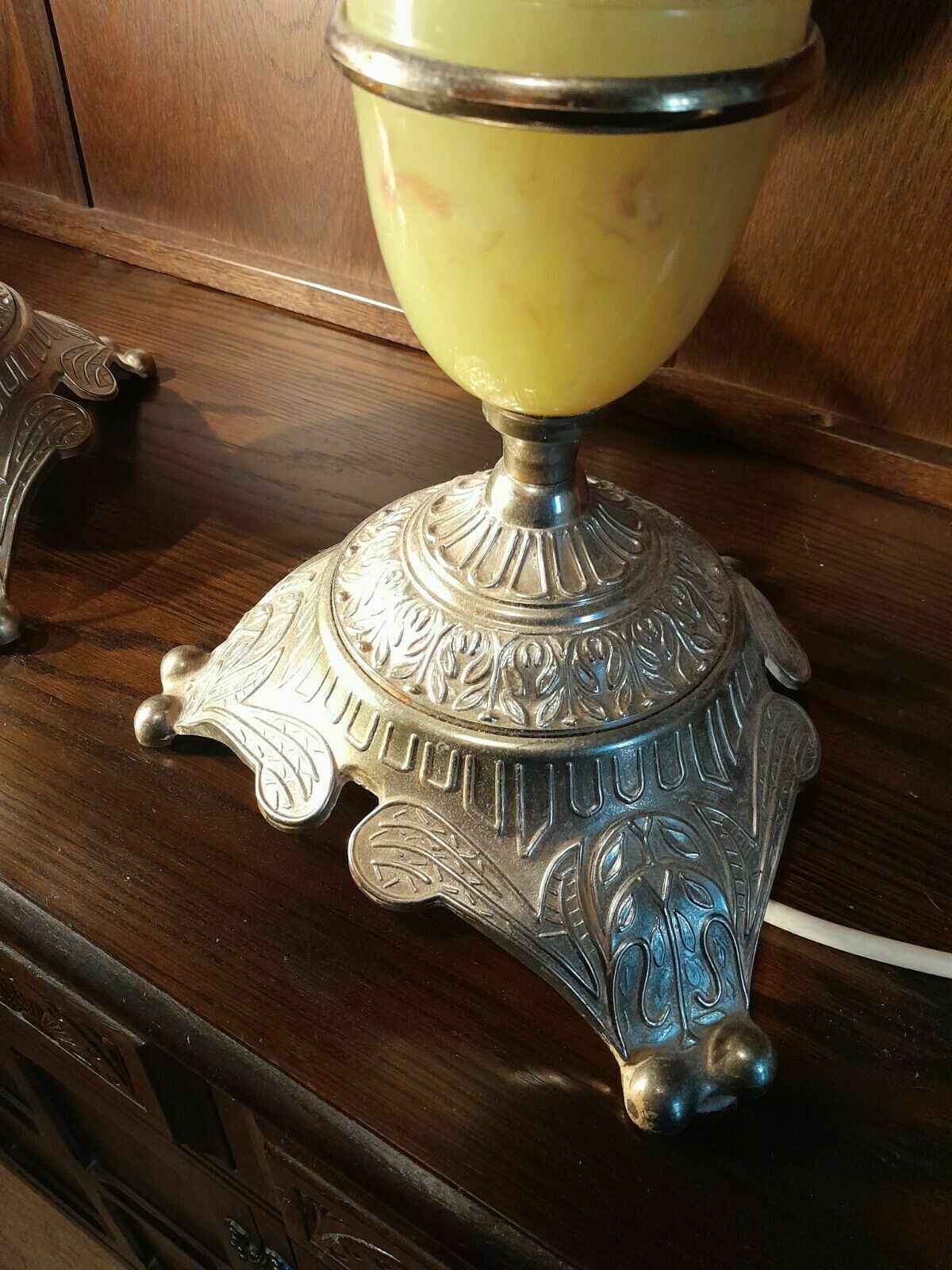 Pair Of Large Vintage Brass And Onyx Table Lamps 50cm Tall photo Lighting