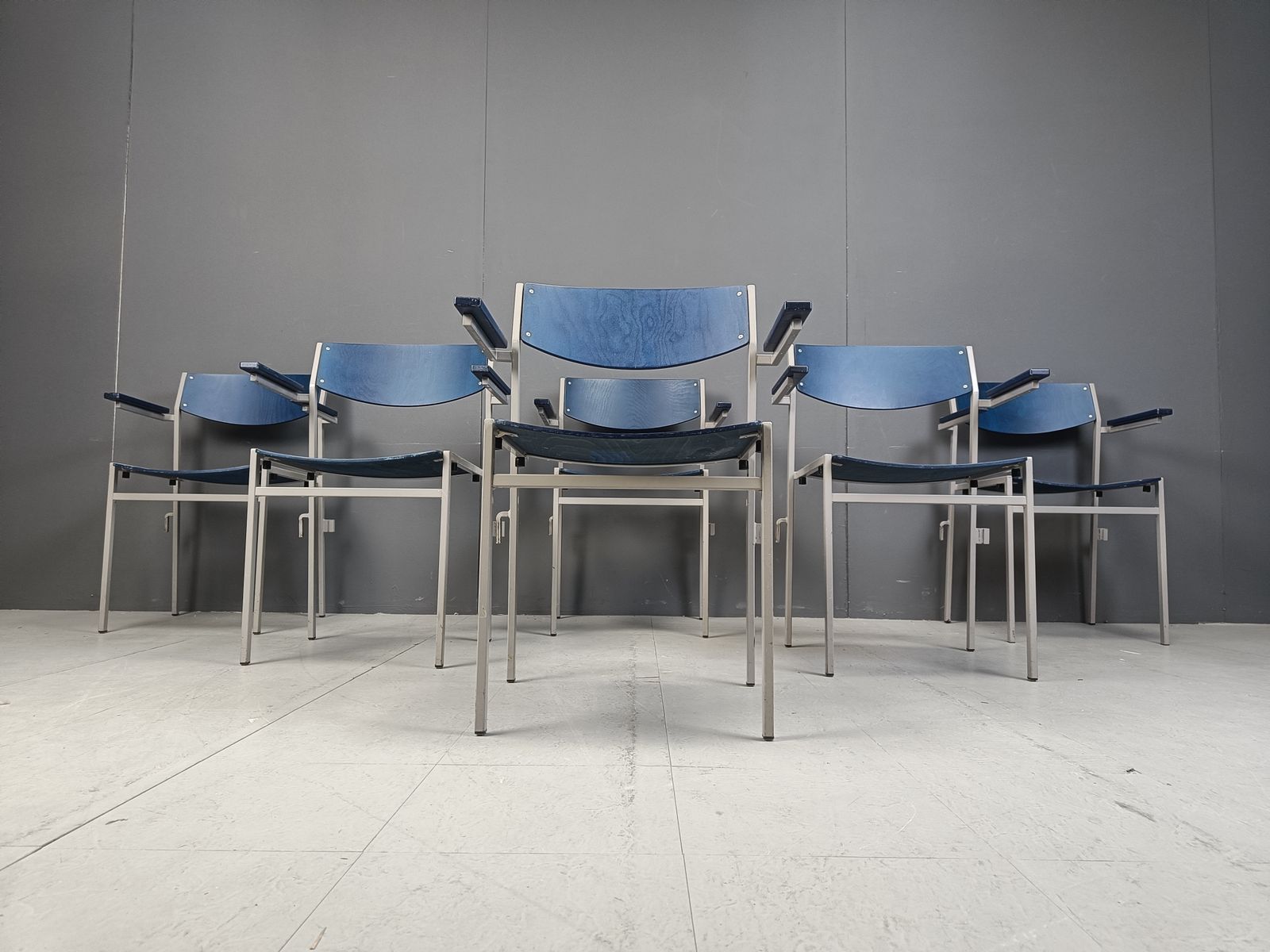 Minimalist Metal And Plywood Stackable Armchairs By Gijs Van Der Sluis, Set Of 6 photo Furniture