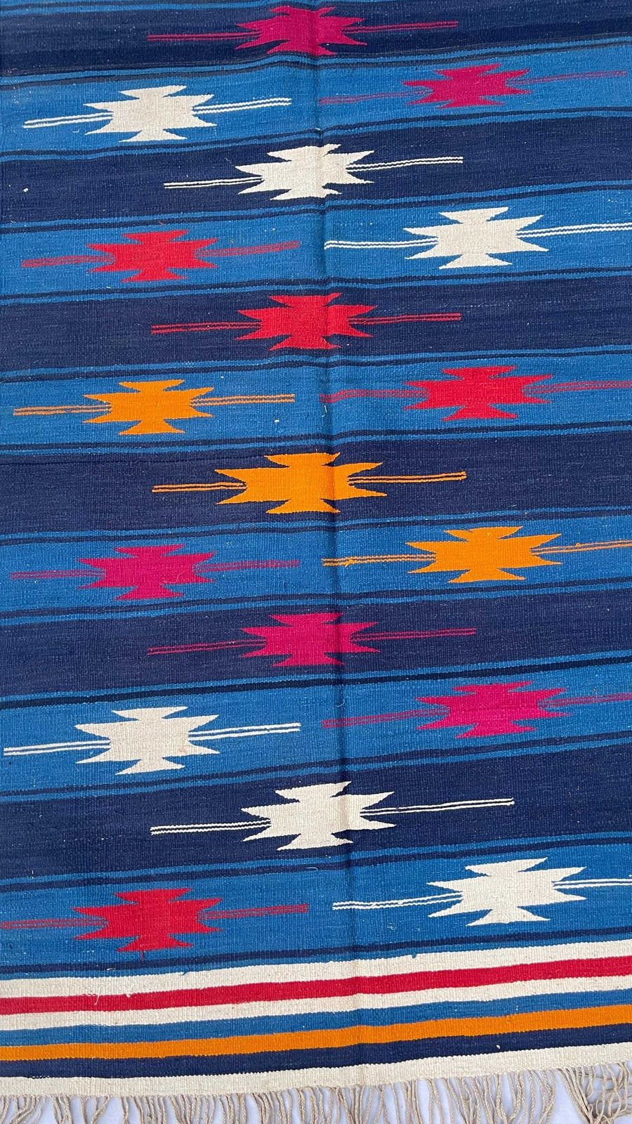 Vintage Handwoven Wool Dhurrie Rug, Striped Geometric Flatweave, 6.5 Ft photo for sale
