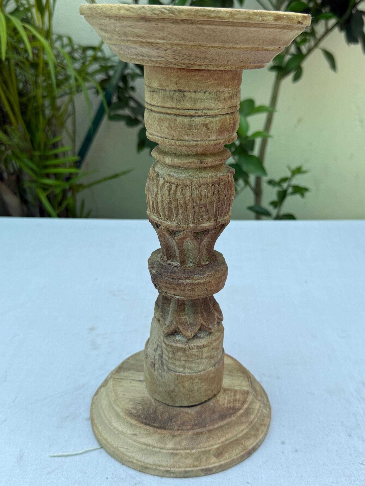 Set Of 3 Hand Carved Wooden Candle Holders | Rustic Farmhouse Table Centerpiece photo Home Decor