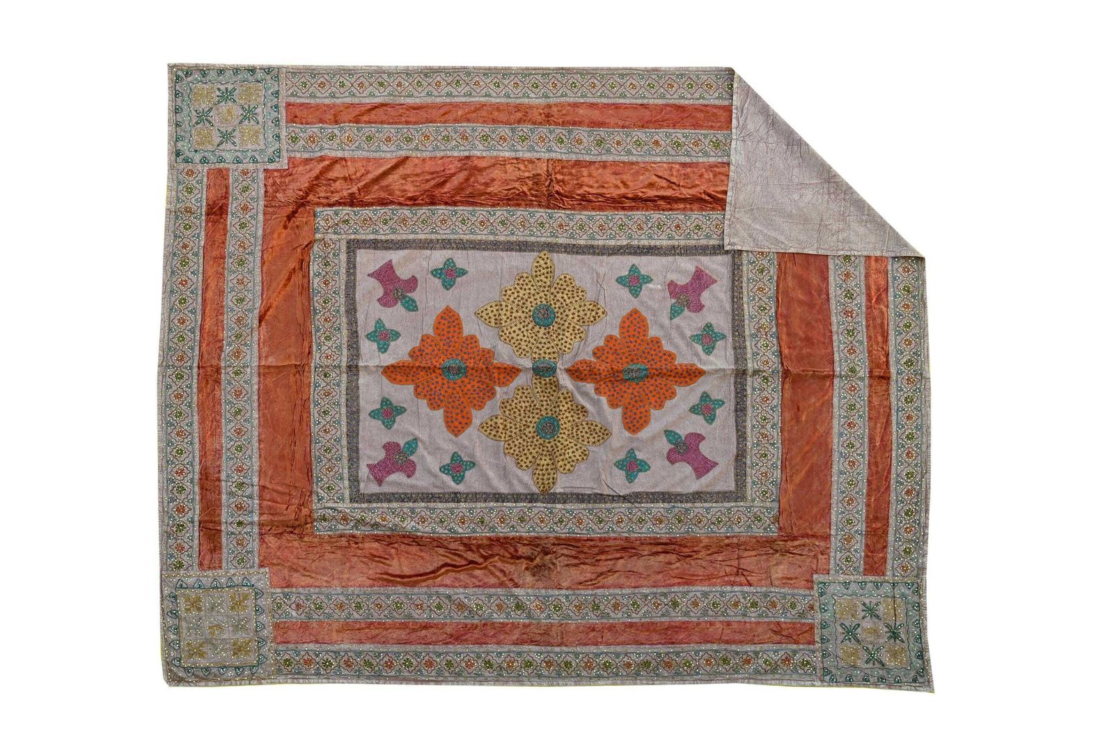 Vintage 1990's Copper Bed Cover With Exquisite Glasswork, Tapestry Hand Embroidery   Vintage Throw Blanket photo furniture