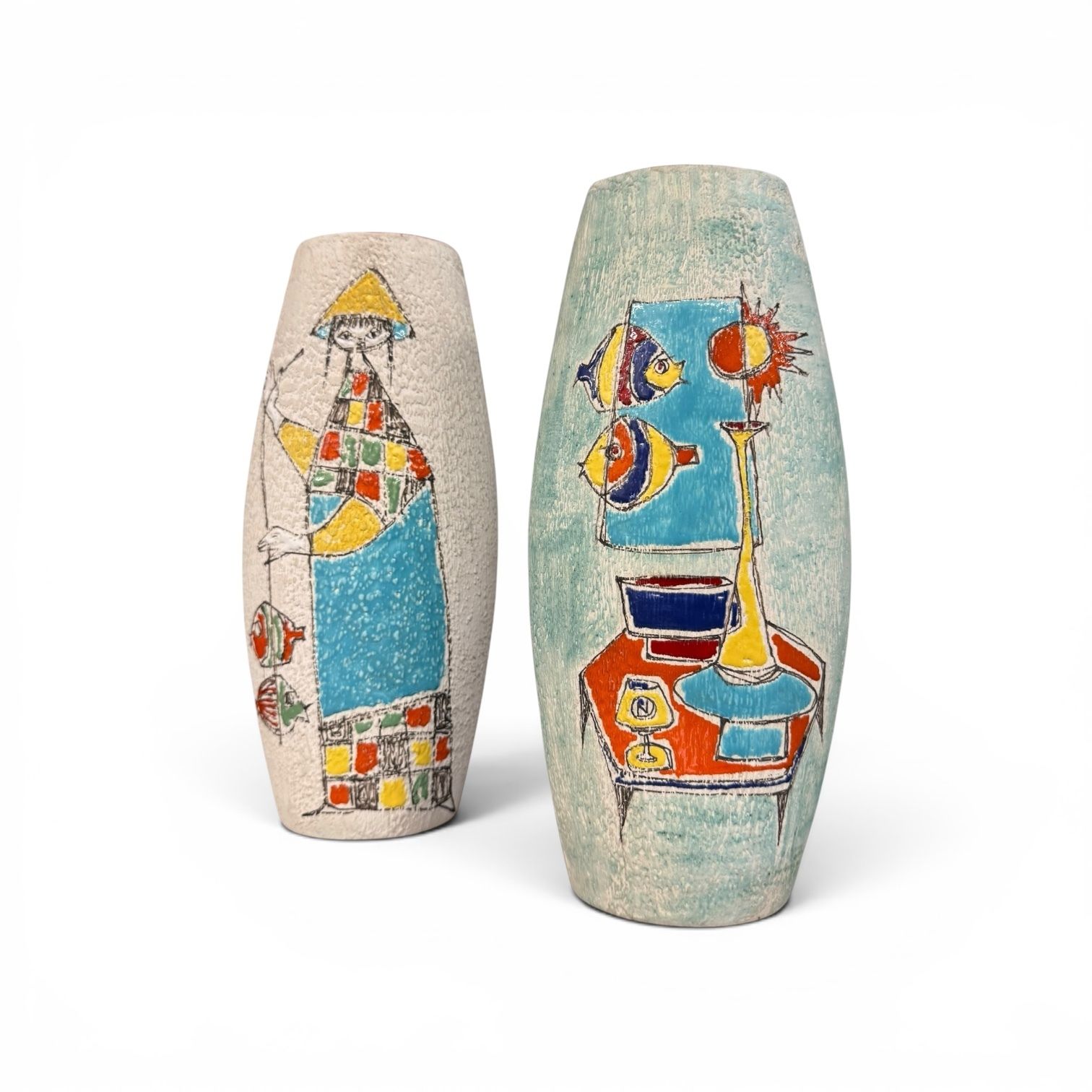 Pair Of Italian Alla Moda Mid Century Ceramic Vases, C.1950s–60s photo Home Decor