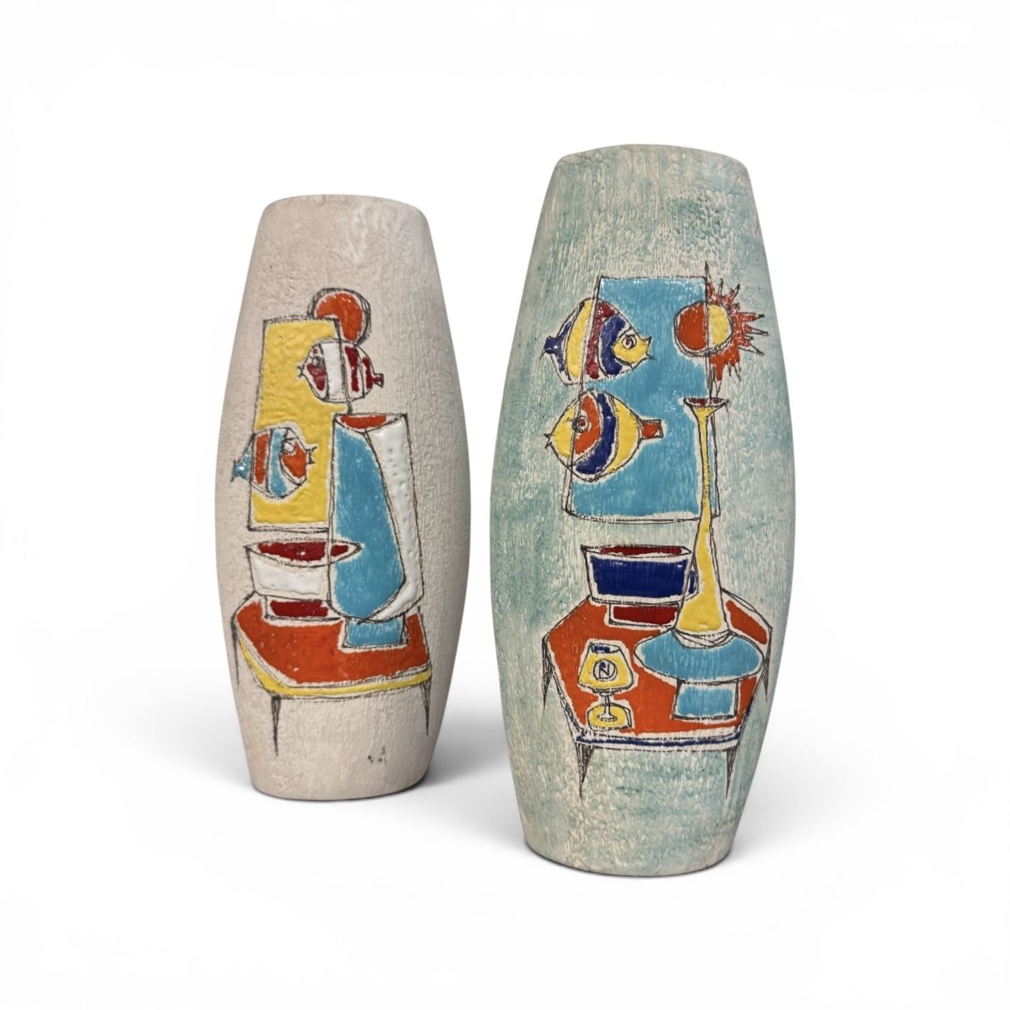 395.0 Pair Of Italian Alla Moda Mid Century Ceramic Vases, C.1950s–60s photo