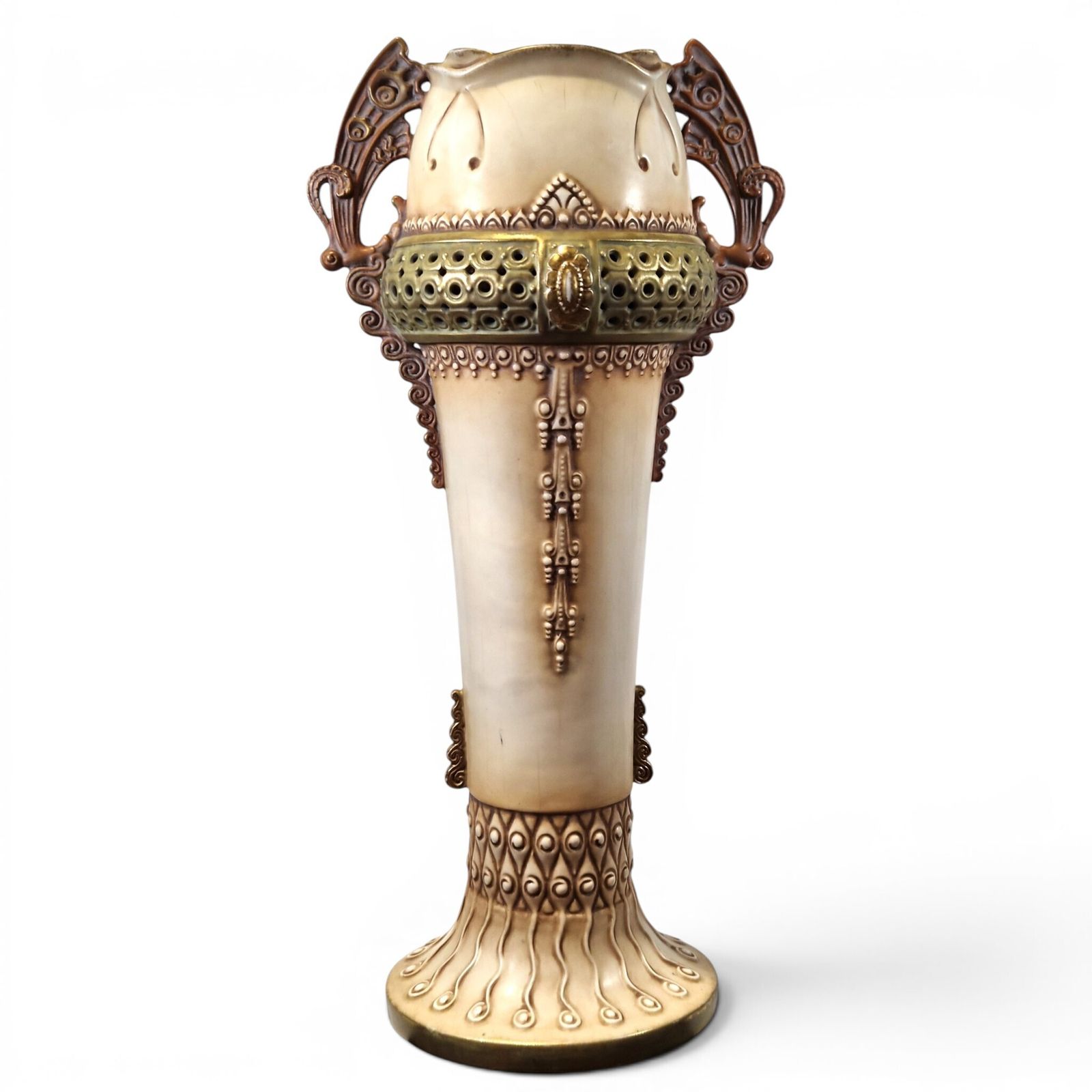 Monumental “Amphora” Turn Teplitz Art Nouveau Pottery Vase, C. 1895–1910