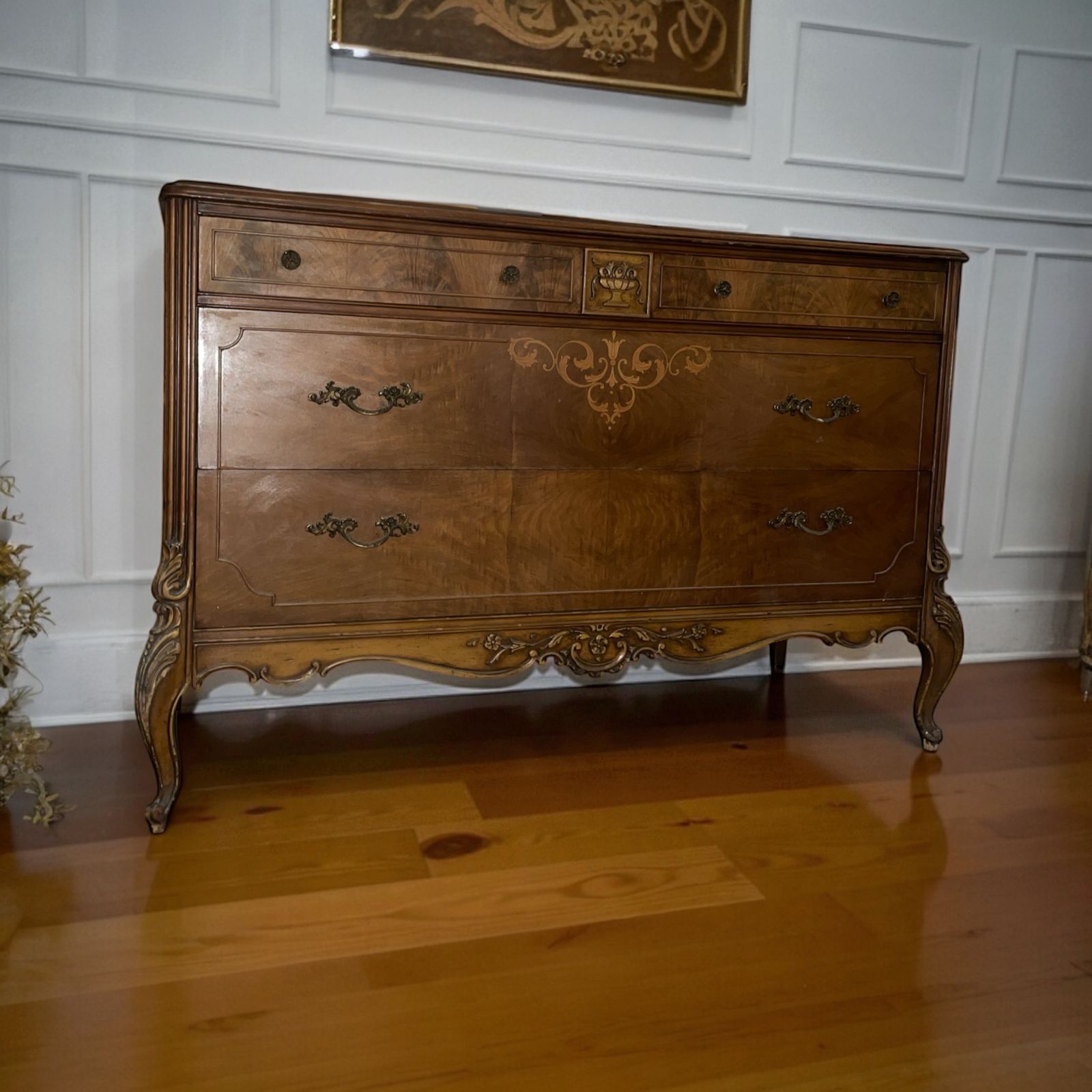 Inlaid Burl Walnut French Large Wide Chest Drawers 1930s photo buy