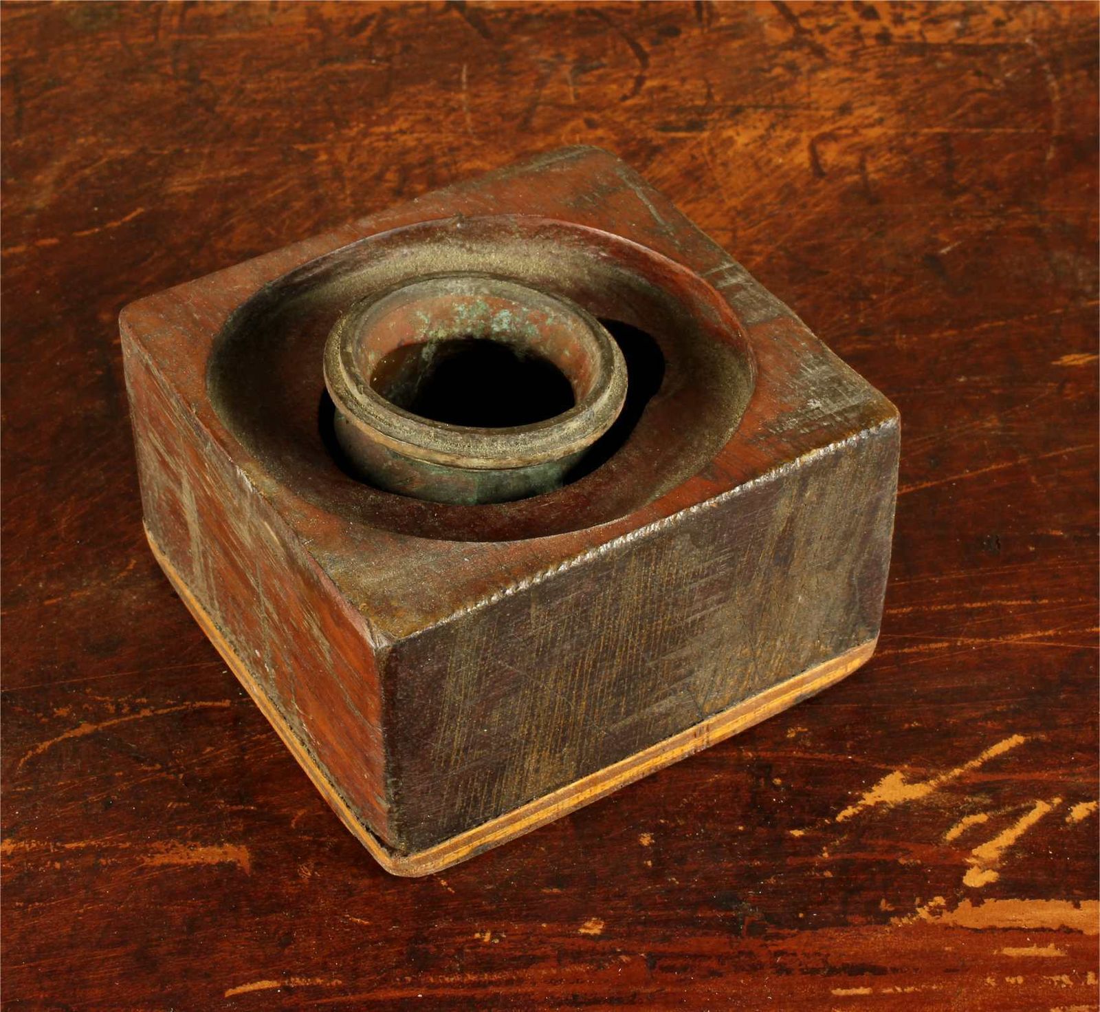 Small Vintage Copper Head Mould & Wood Stand. Bella France Doll Head. photo Home Decor