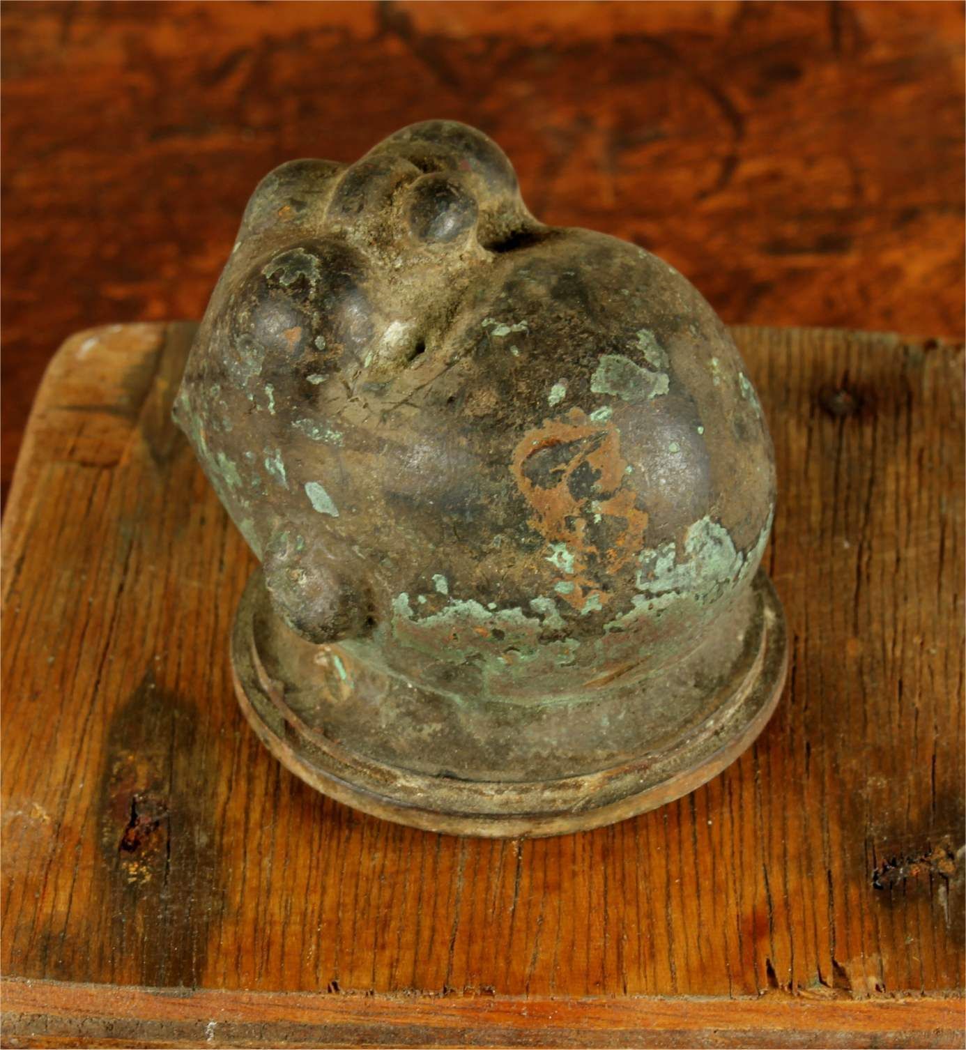 Small Vintage Copper Head Mould & Wood Stand. Bella France Doll Head. photo buy