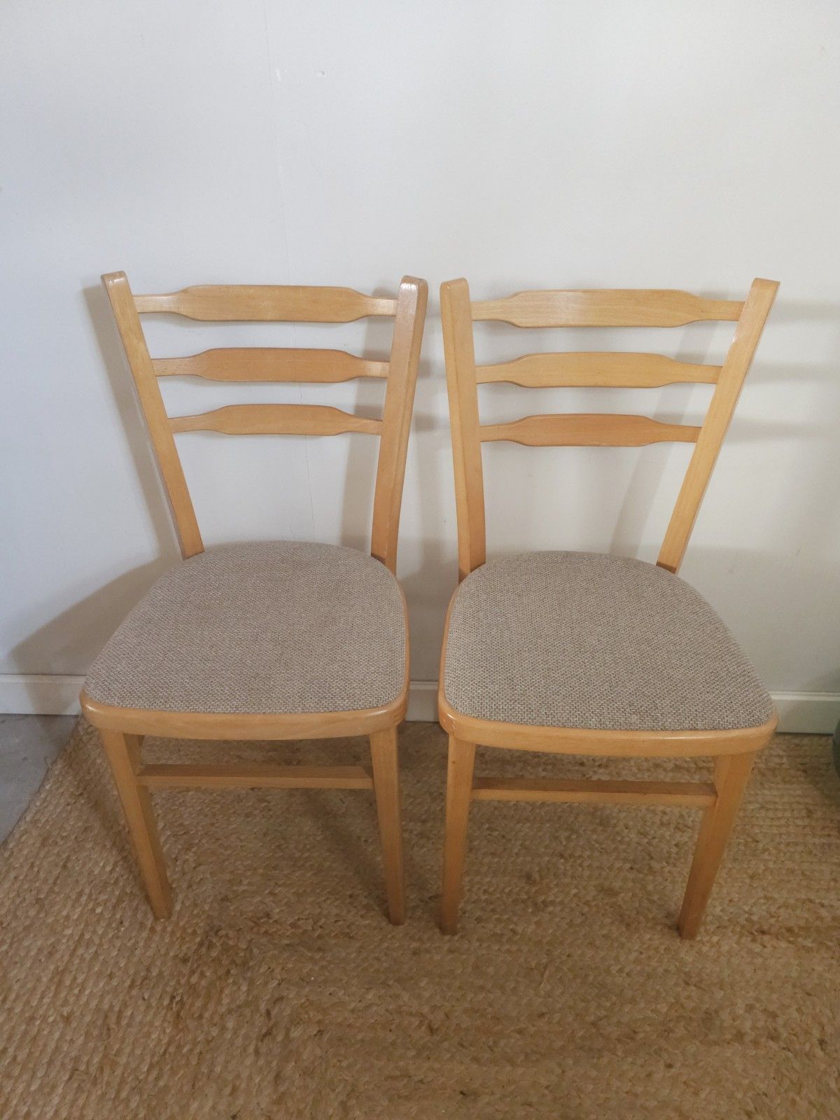 Retro Dining Chairs Mid Century Pair Vintage Upholstered  Vintage Beech Delivery photo for sale