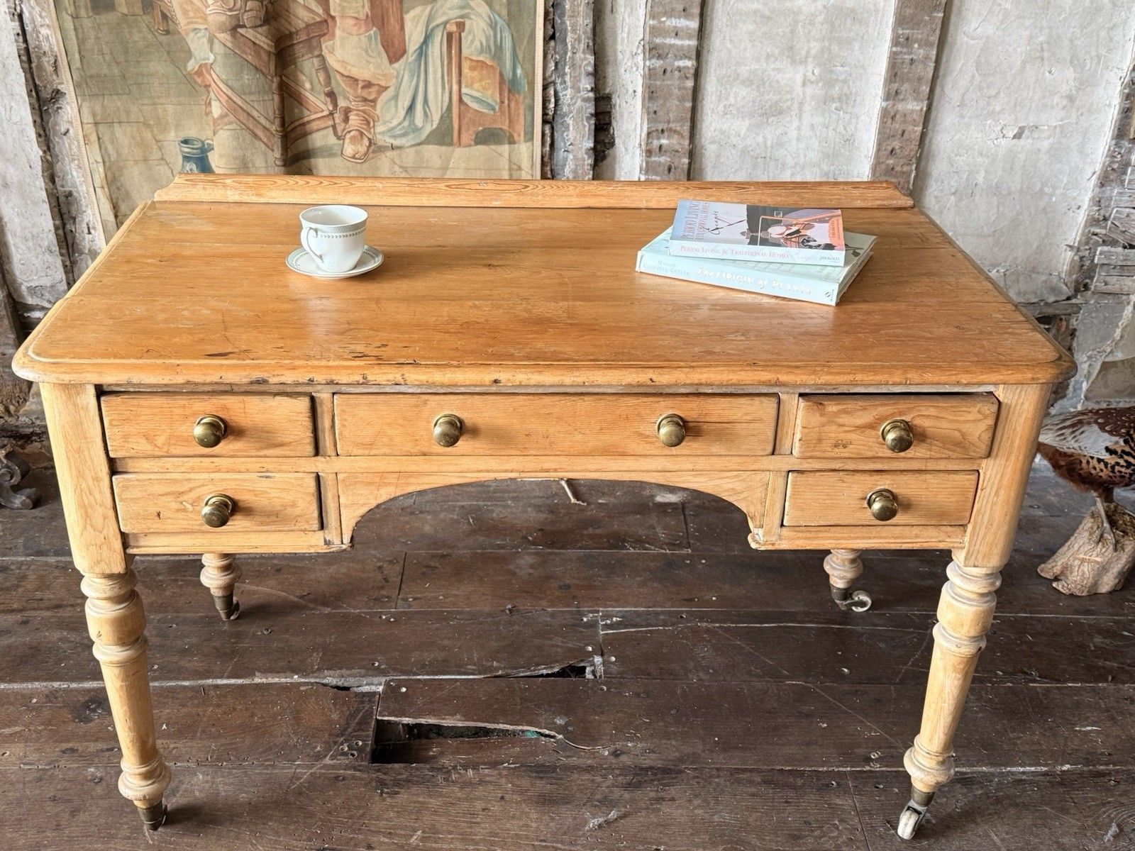 Original English Farmhouse Rustic Antique Pine Writing Office Table Desk 1860c photo for sale