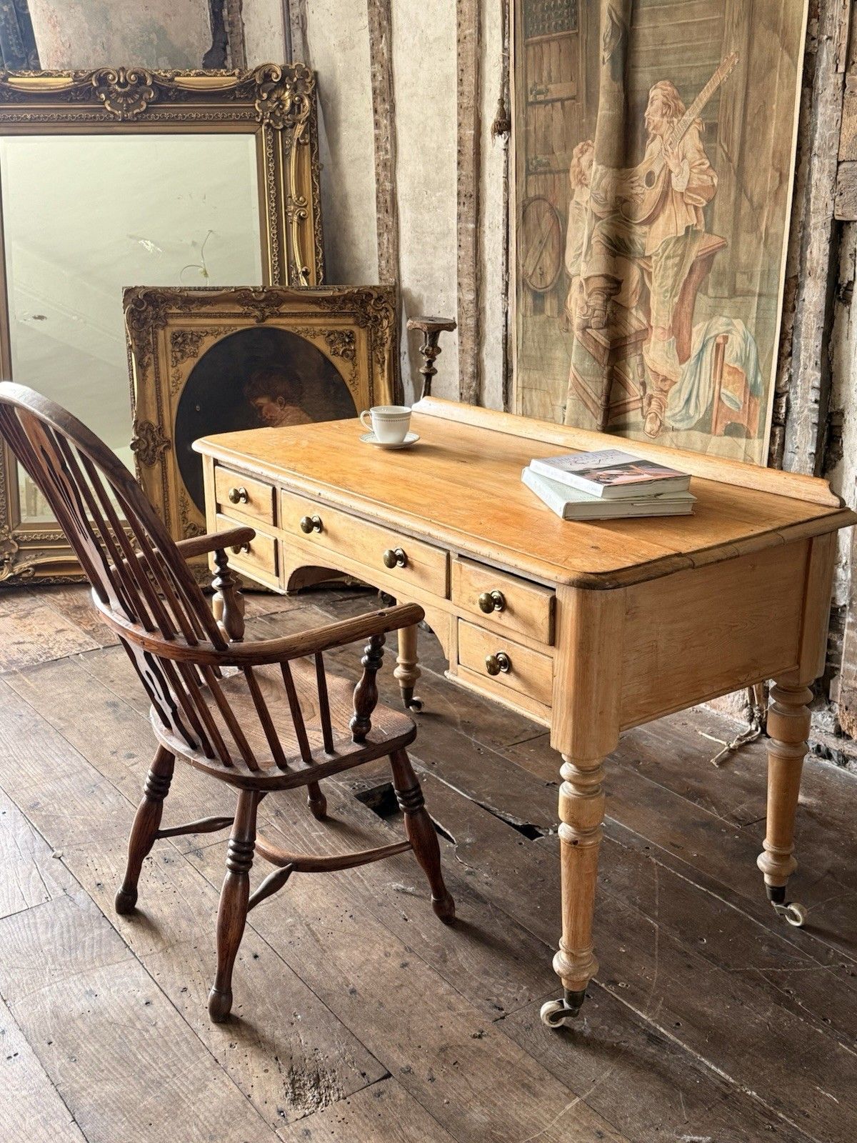 Original English Farmhouse Rustic Antique Pine Writing Office Table Desk 1860c photo 1099.0