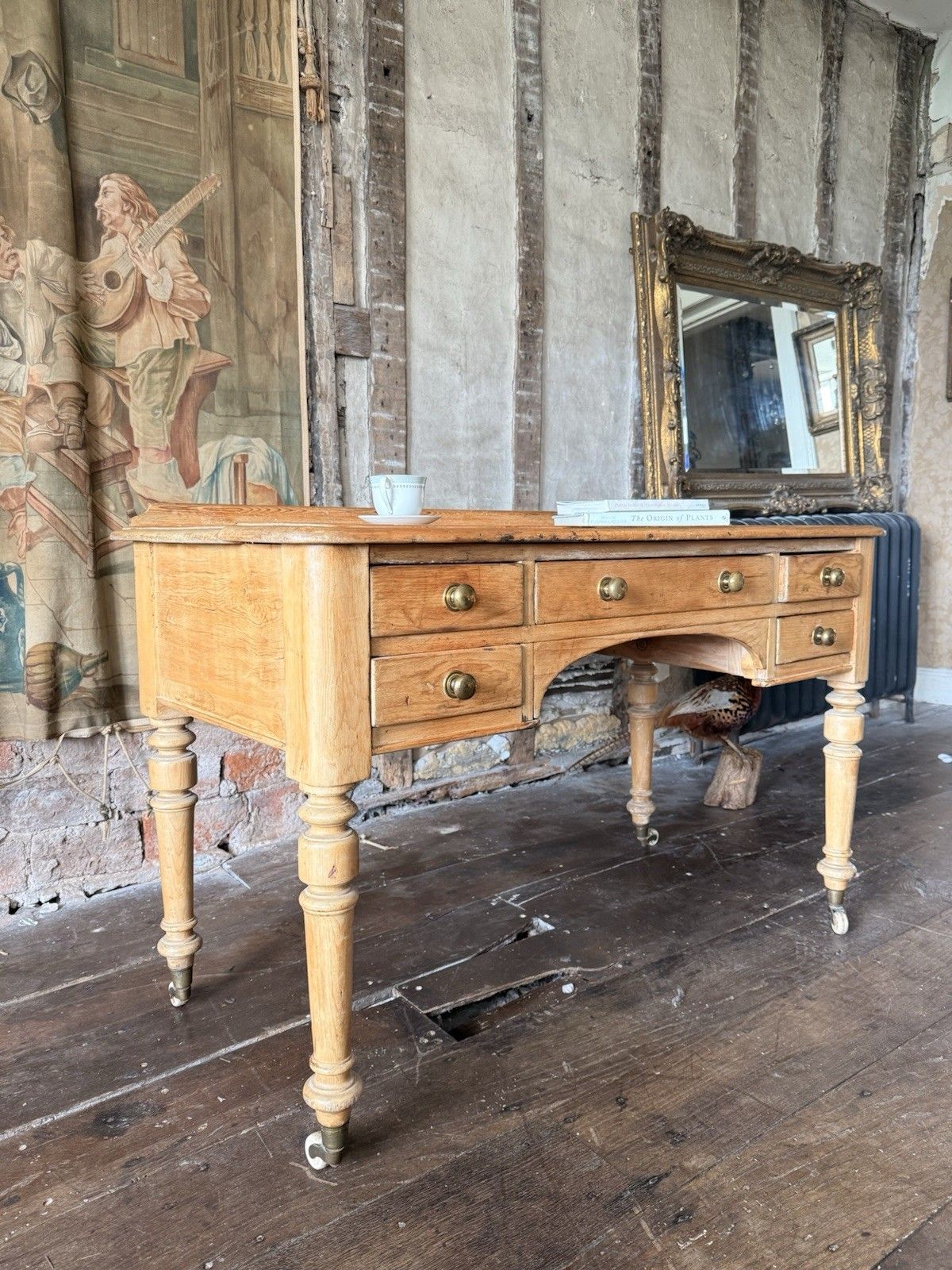 Original English Farmhouse Rustic Antique Pine Writing Office Table Desk 1860c photo buy