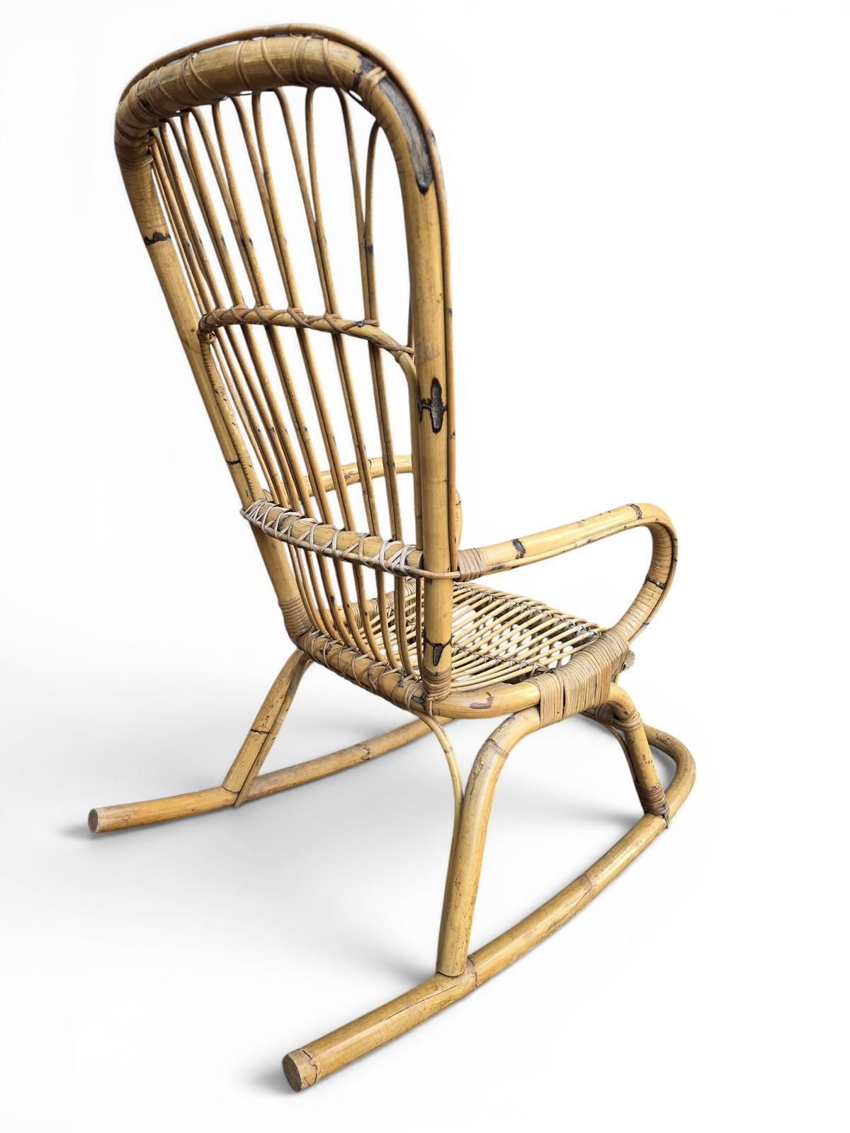 Vintage Large Bamboo Rocking Chair / Handwoven / Bohemian Style / C.1970 photo 335.0