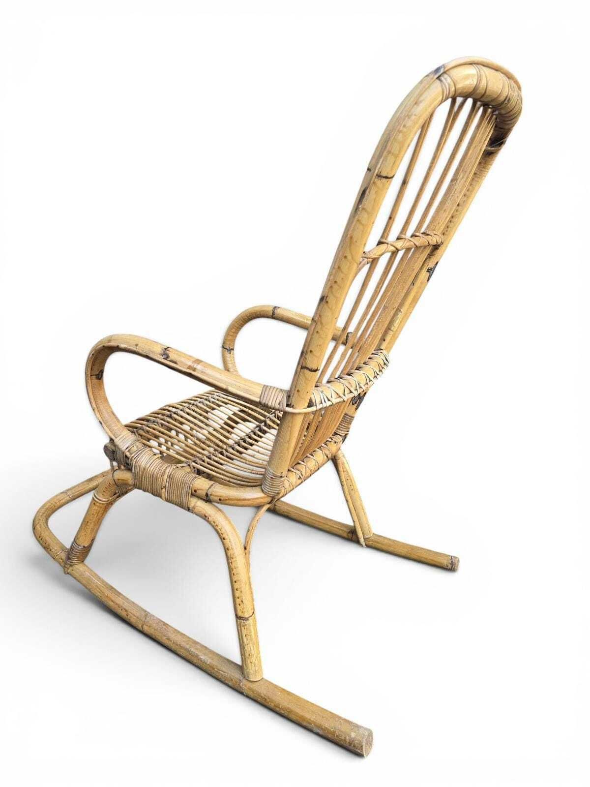 photo furniture Vintage Large Bamboo Rocking Chair / Handwoven / Bohemian Style / C.1970