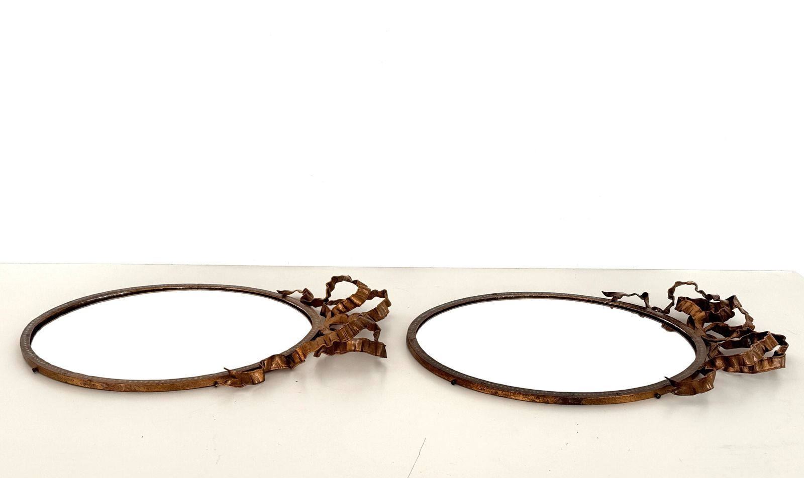 1300.0 Pair Of Italian Midcentury Wrought Iron Wall Mirrors, 1950s photo