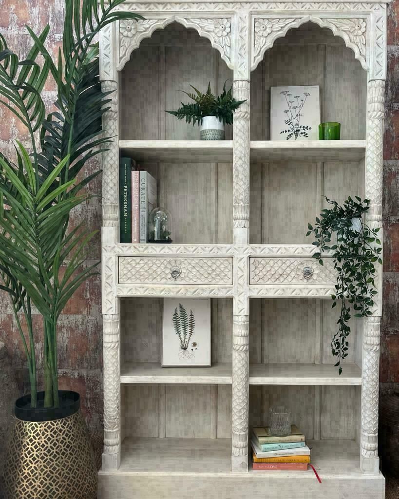Carved Indian Bookcase With 2 Drawers  Khbk22w
