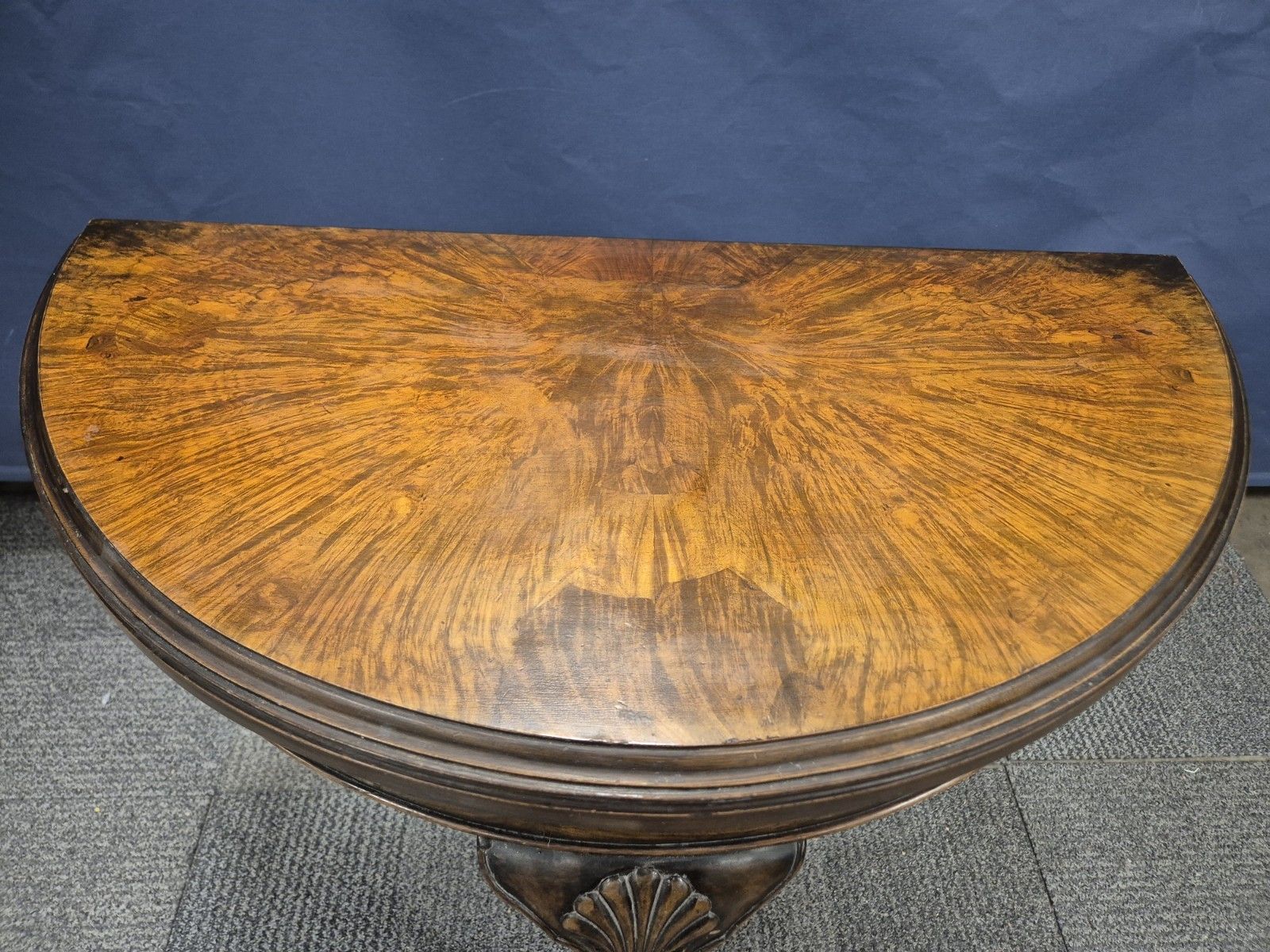 Burr Walnut Demi Lune Queen Anne Style Card Table photo furniture