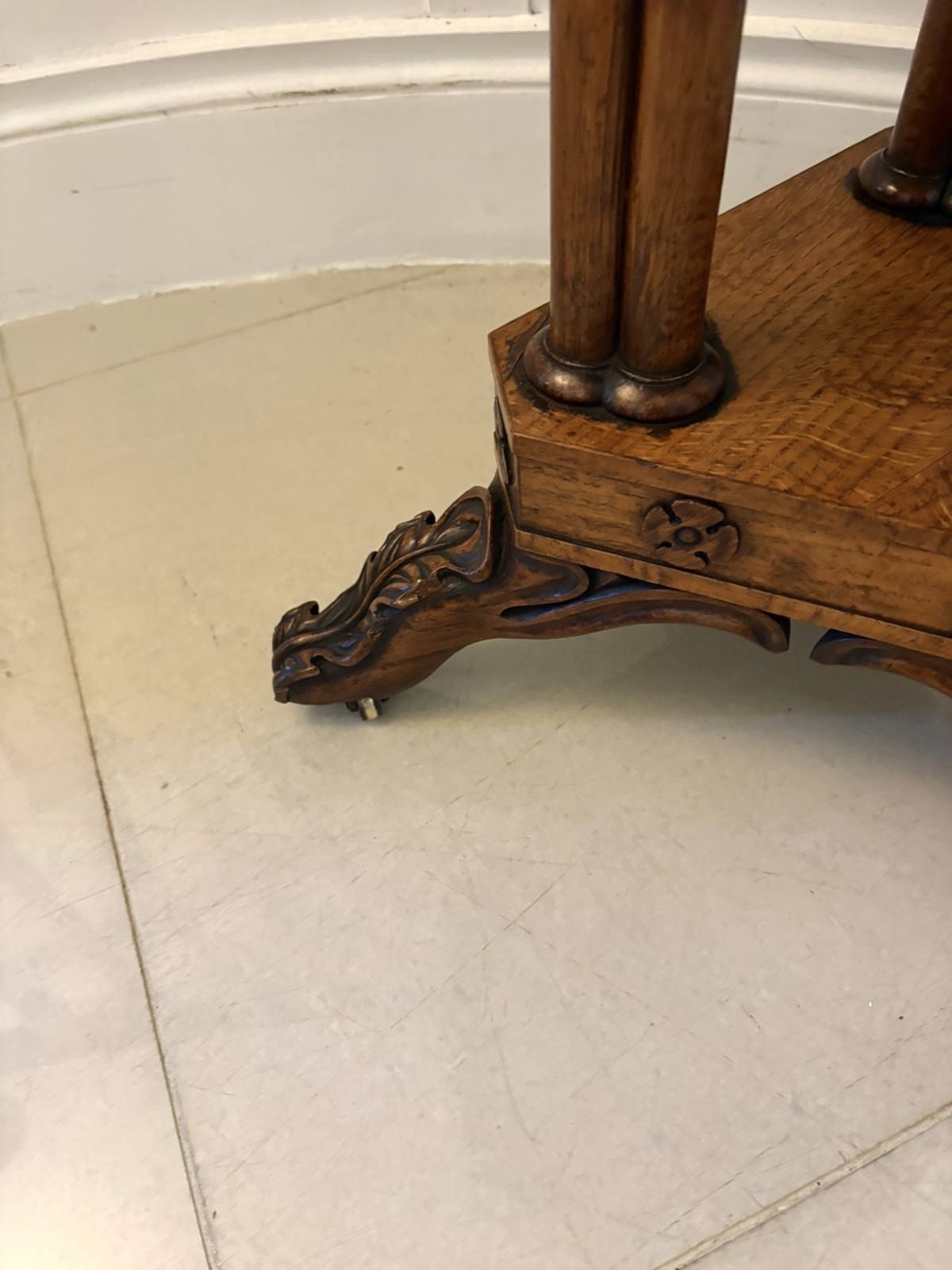 photo for sale Antique 19th Century Pollard Oak Occasional Side Table Lift Top Carved Base
