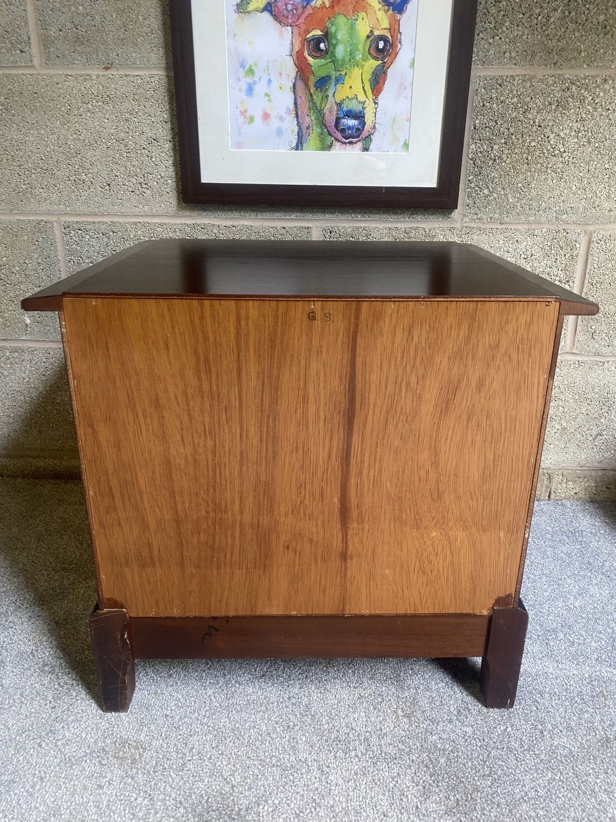 Vintage Mahogany Two Drawer Bedside Cabinet With Pull Out Slide – Brass Ring Handles photo vintage