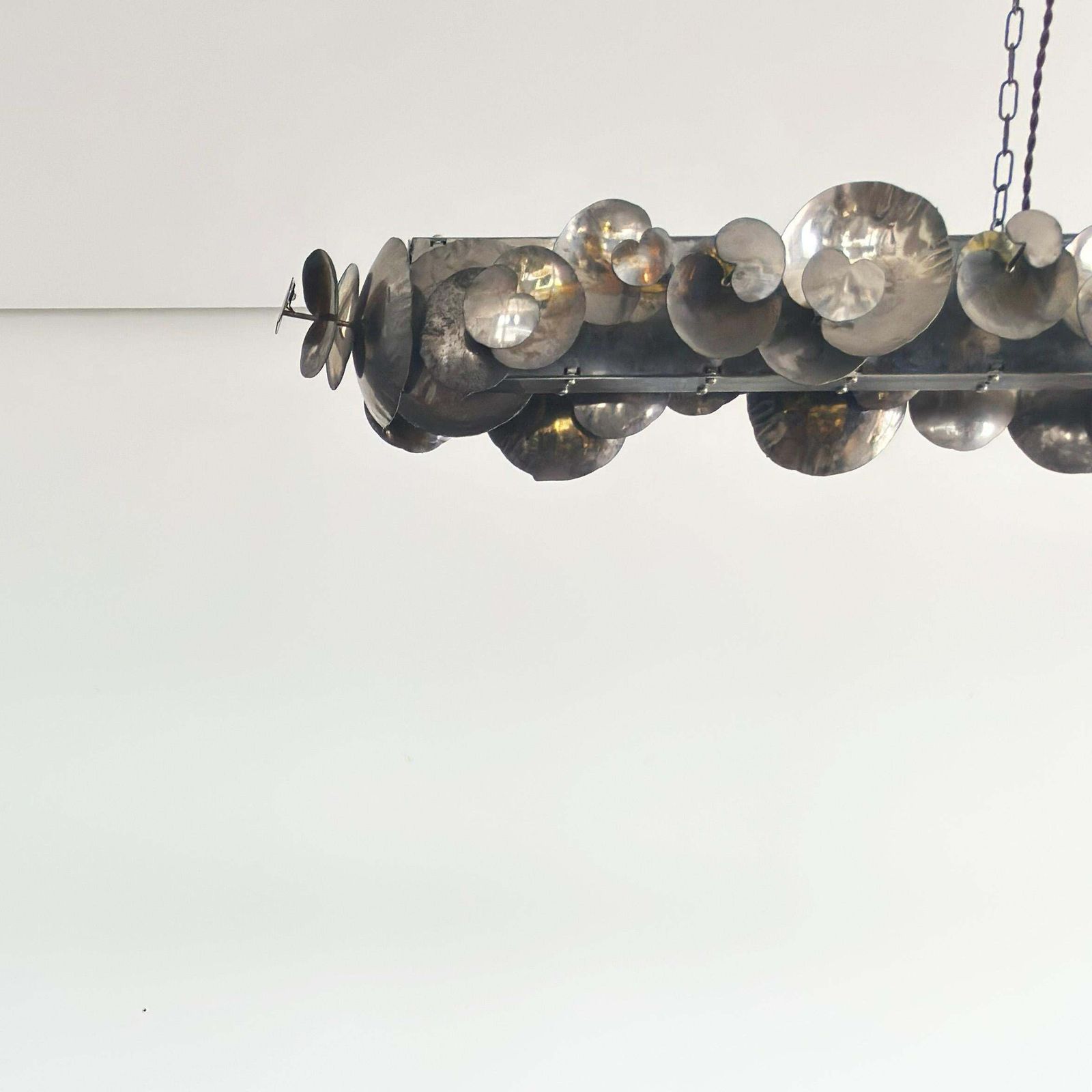 Linear Chandelier, Patinated Pewter, Ochre London Eucalyptus, England, 2011 photo vinterior
