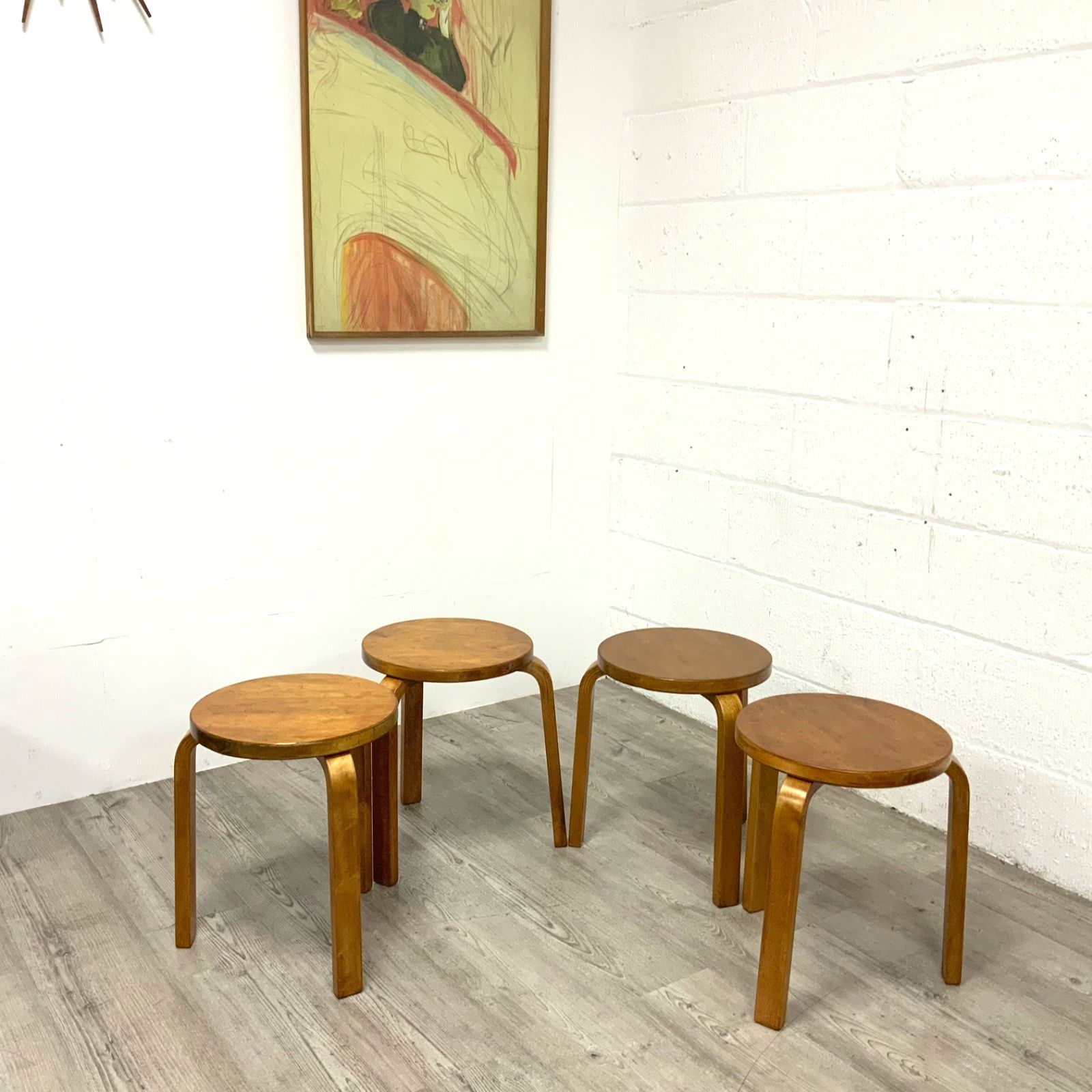 A Set Of 4 Original “Finmar” Alvar Aalto Model 60 Stools 1930s Artek photo buy