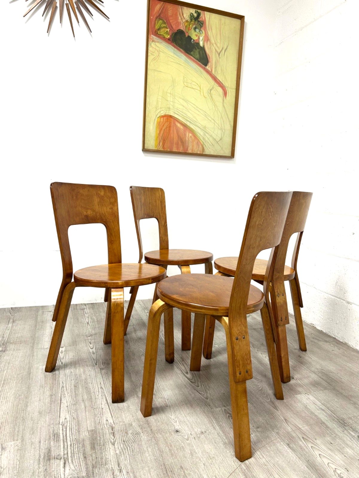 A Set Of 4 Original “Finmar” Alvar Aalto Model 66 Dining Chairs 1930s Artek photo furniture