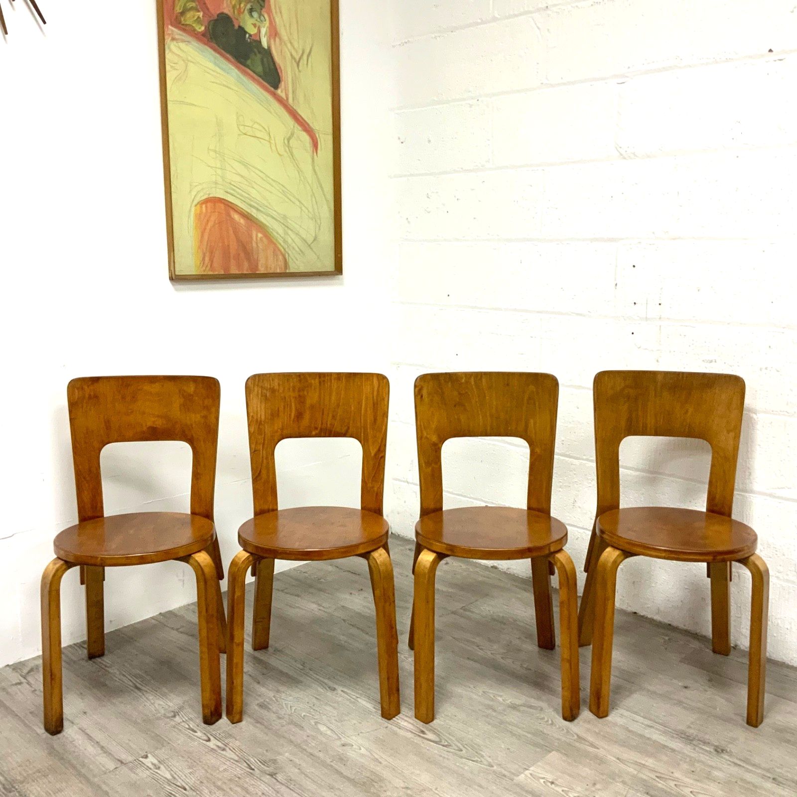 A Set Of 4 Original “Finmar” Alvar Aalto Model 66 Dining Chairs 1930s Artek photo vintage