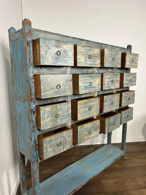 Furniture Large Rustic 16 Drawer Reclaimed Wooden Unit photo
