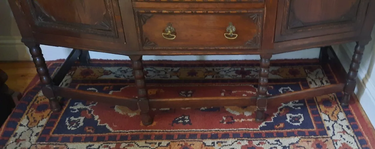 Vintage Oak Art Deco Three Drawer Two Cupboard Sideboard Bobbin Turned Legs photo 225.0