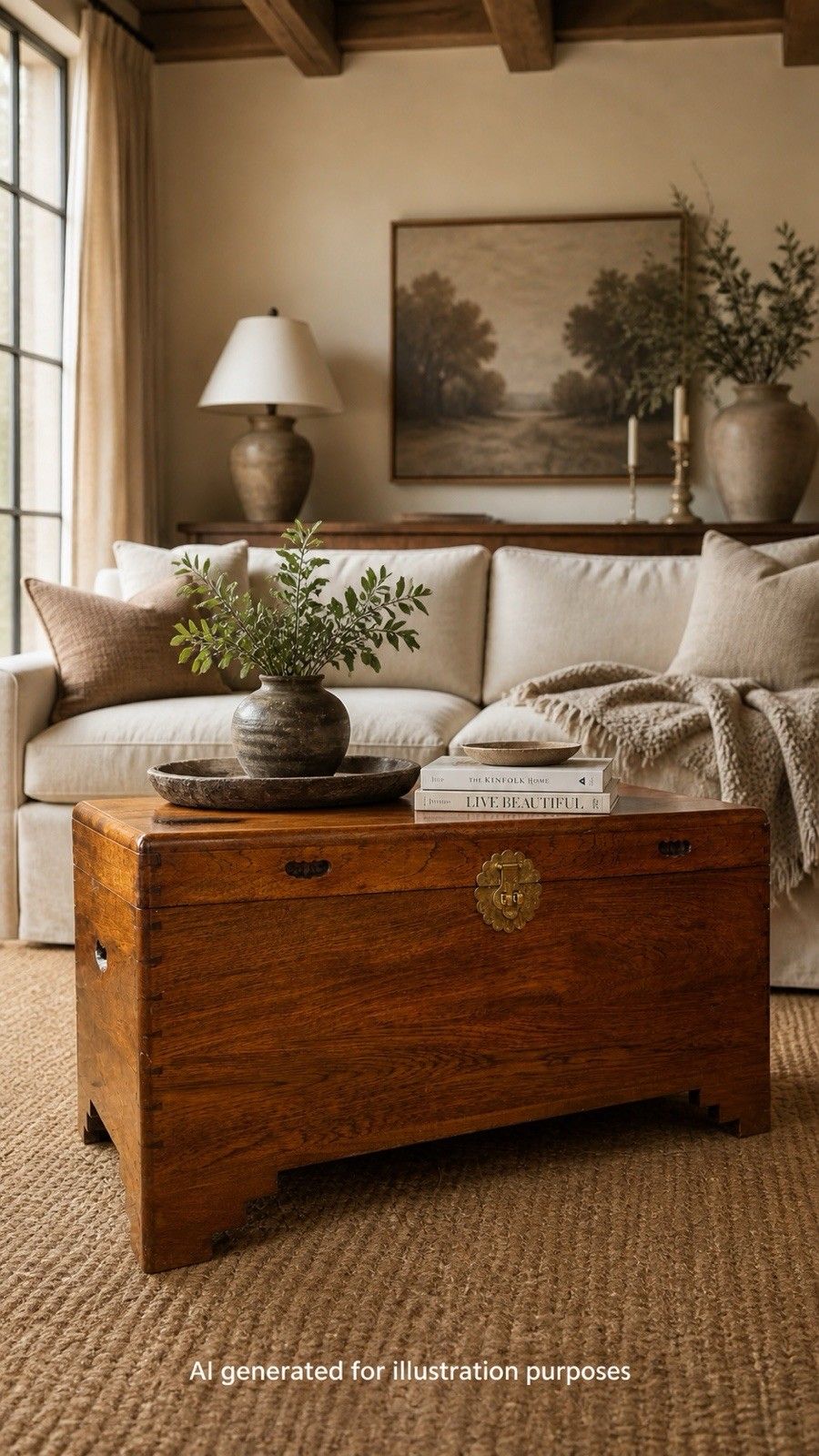 photo vinterior Chinese Camphor Wood Blanket Box Trunk Chest Coffee Table Lockable Storage