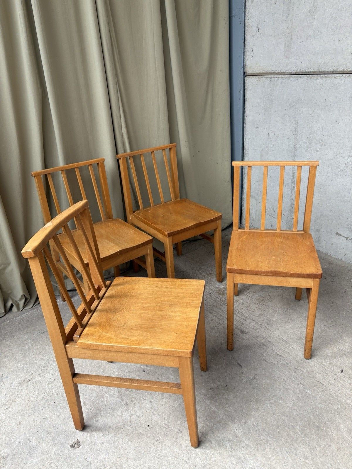 Vtg Mid Century Set Of 4 Solid Beech Church Dining Chairs Scandi Danish R1180 photo buy