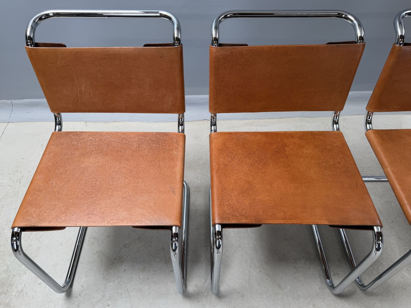 6 Dining Chairs Mart Stam Marcel Breuer S33 Set Of Six Chrome Tan Brown Cognac Leather Cantilever Bauhaus 6 Mid Century Dining Chairs photo Furniture