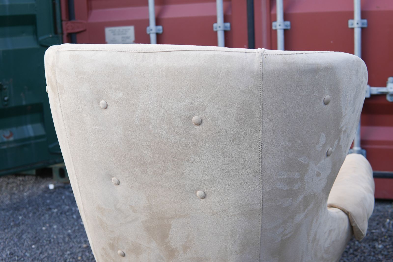 photo for sale Mid Century Teak And Cream Suede Leather Swivel Chair In The Style Of Parker Knoll Statesman, 1960s
