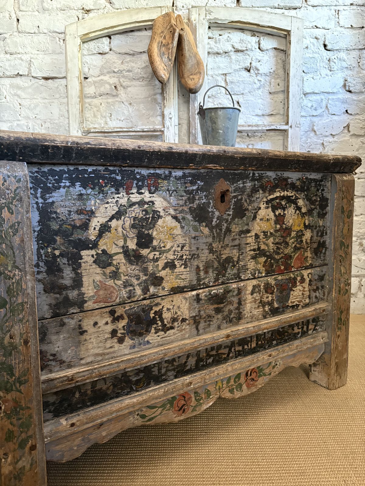 Antique French Folk Art Painted Chest photo furniture