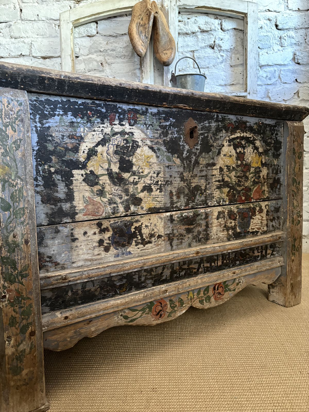 photo buy Antique French Folk Art Painted Chest