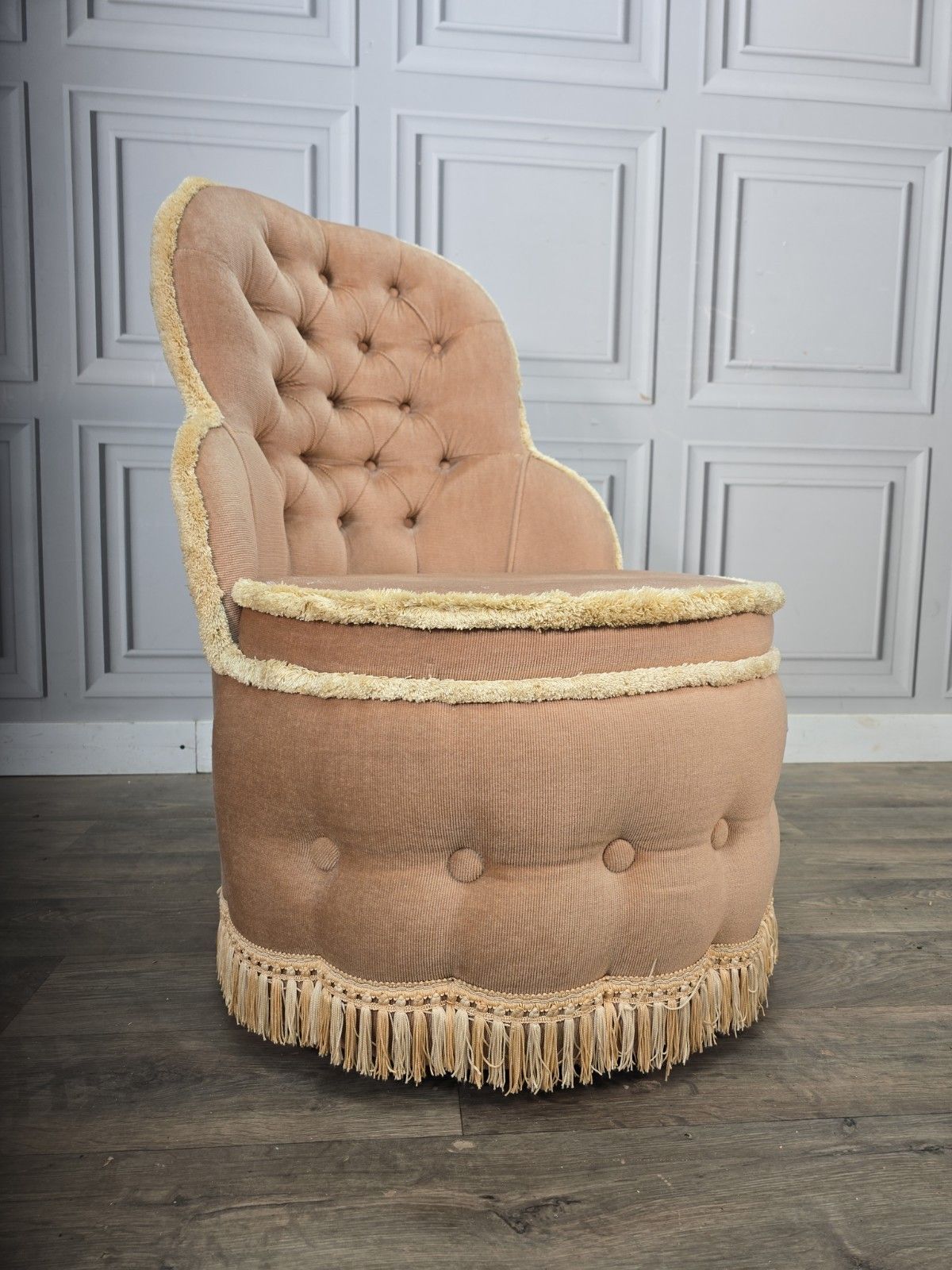 Vintage Sherborne Tub Chair Button Back Upholstered Armchair Bedroom Seat Retro photo for sale