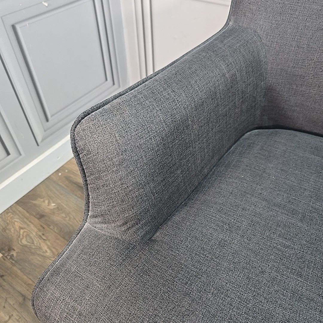 Retro Armchair & Footstool Mid Century Style – Grey Upholstery Wooden Legs Chair photo buy